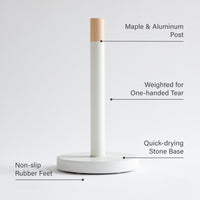 Paper towel holder on white background with features labeled