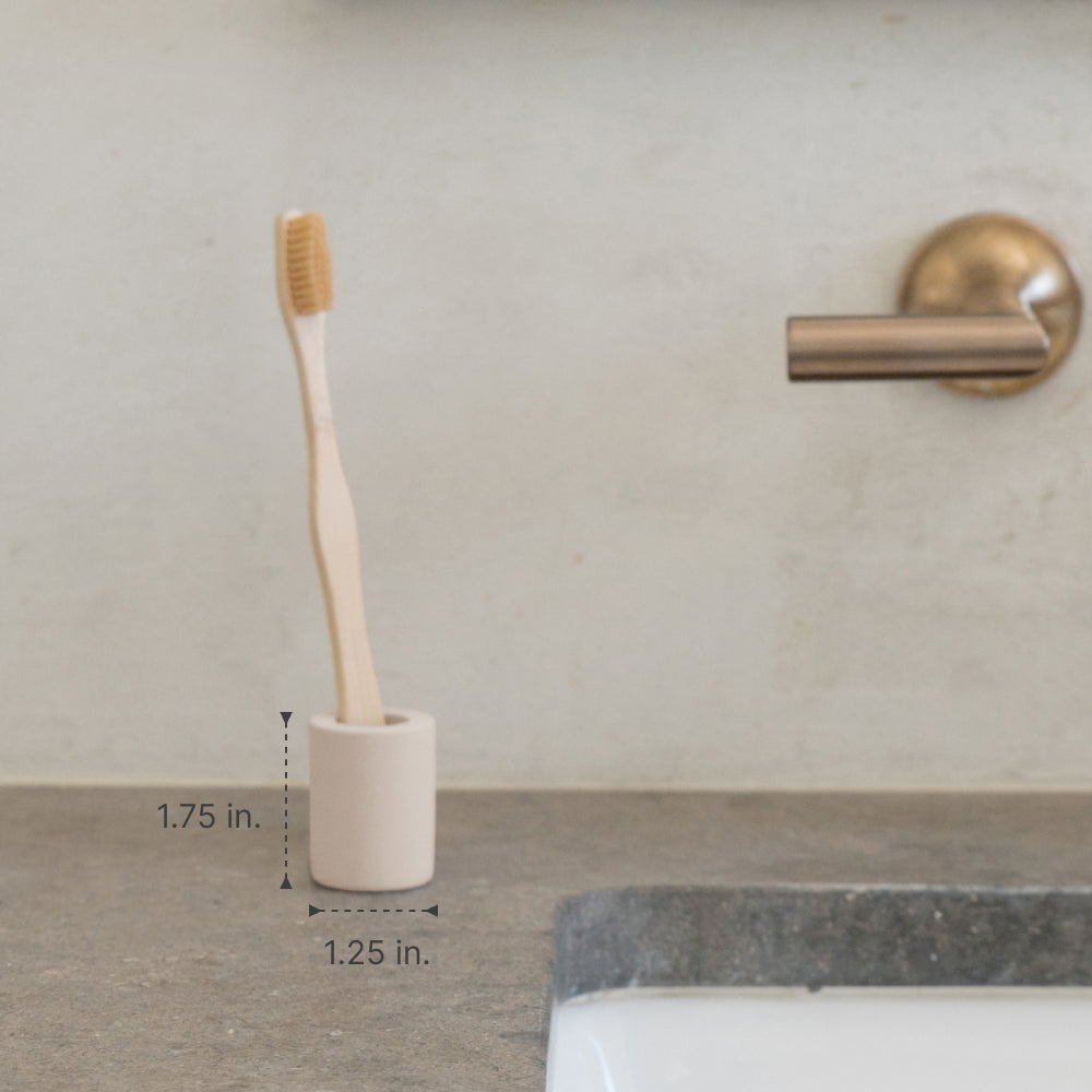 dimensions of small light beige toothbrush holder made from diatomaceous earth - Dorai Home