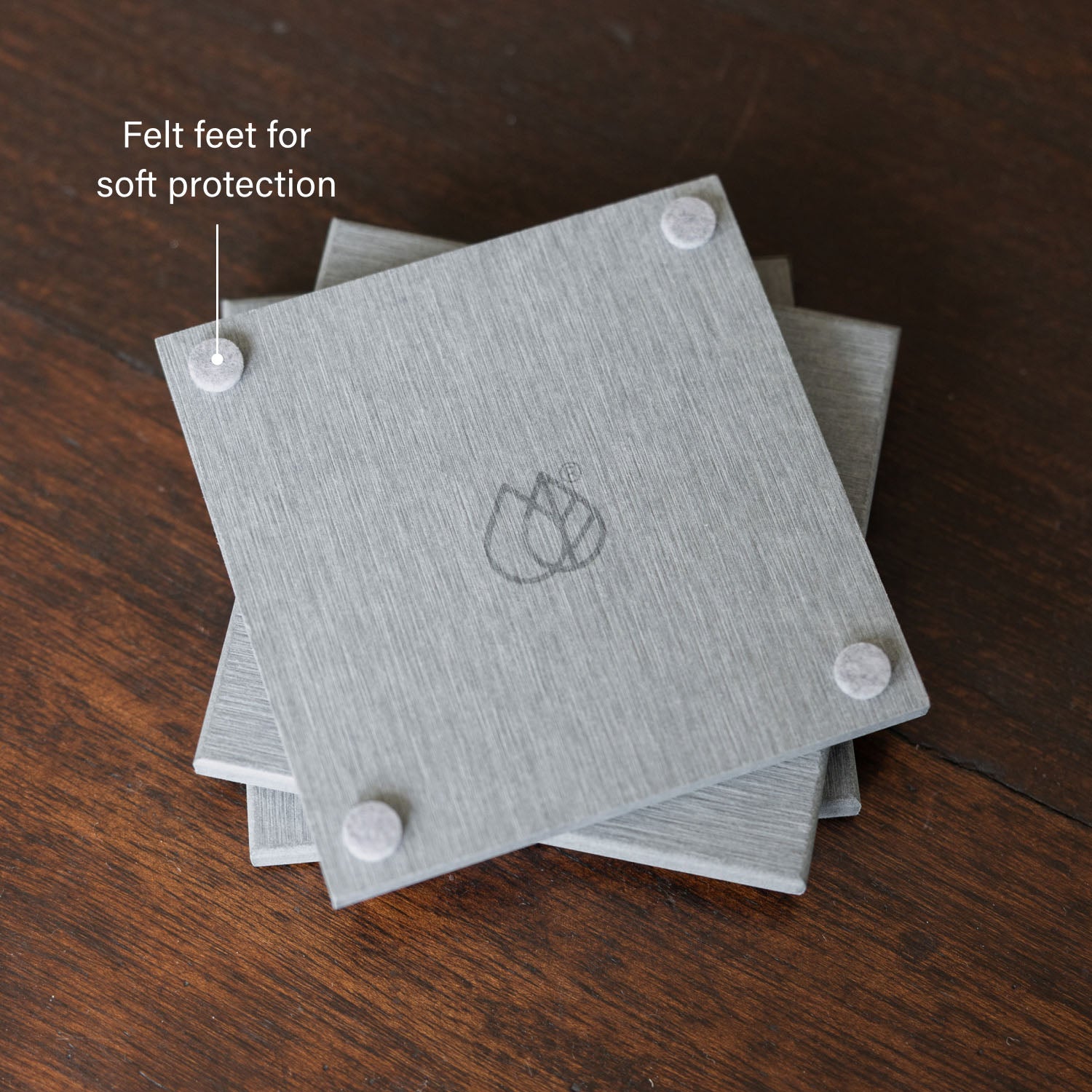 large stone coasters 4-pack ash color, felt feet for soft protection - Dorai Home