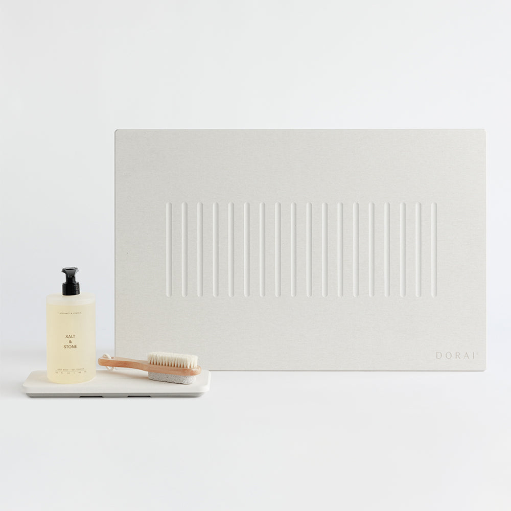 aspen with stone sink caddy in off white