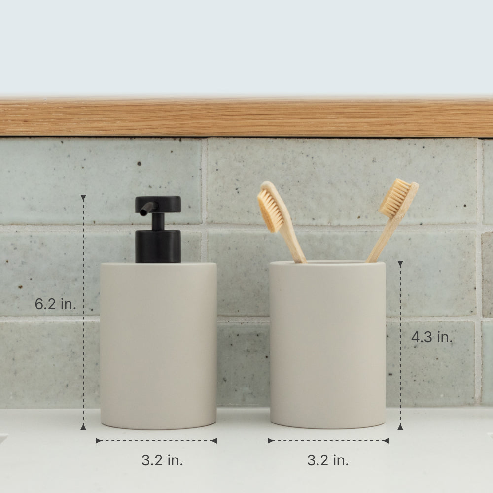 diatomaceous earth stone soap dispenser and brush holder with dimensions - Dorai Home