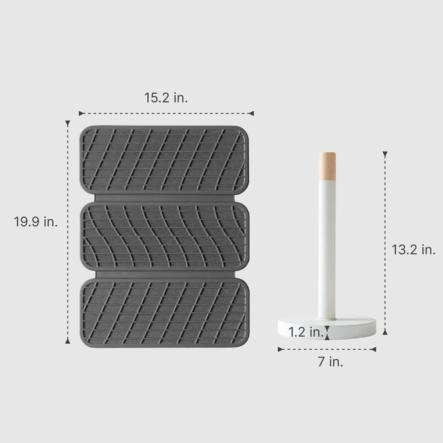 Gray kitchen mat with dimensions labeled on a white background
