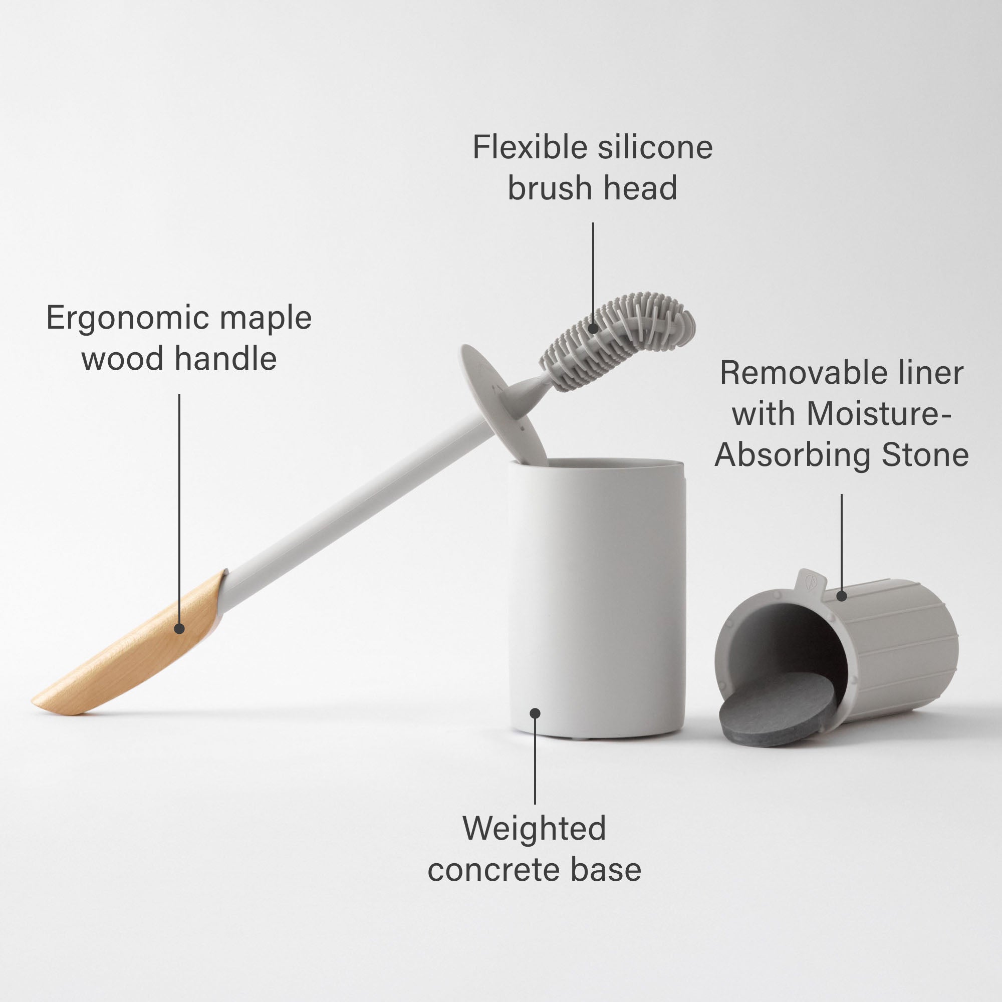 Modern toilet brush with silicone toilet brush head and modern base. 