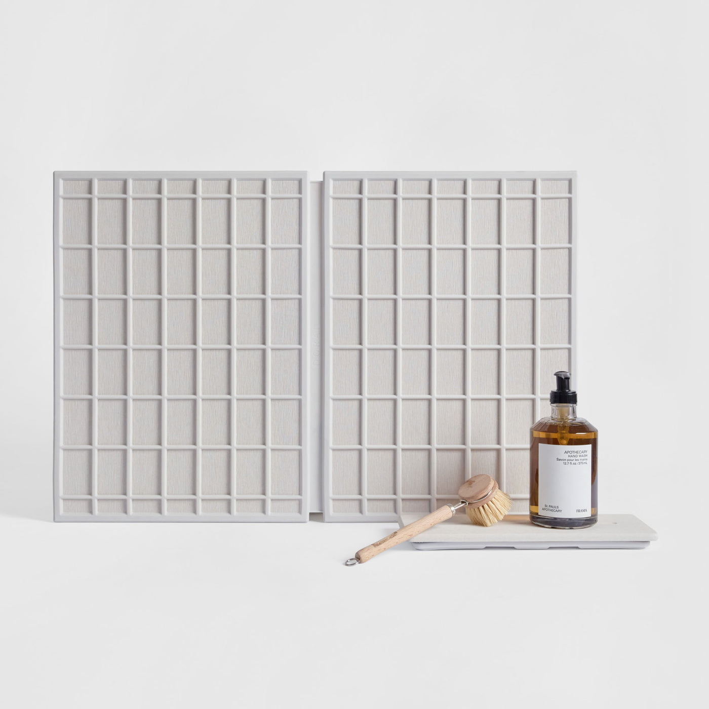 Ridge Large Dish Pad + Stone Sink Caddy in Glacier on white background.
