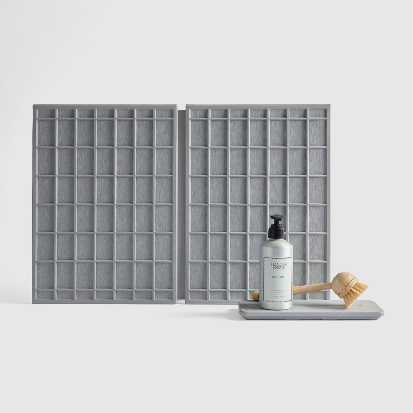Ridge Large Dish Pad + Stone Sink Caddy in Ash on white background.
