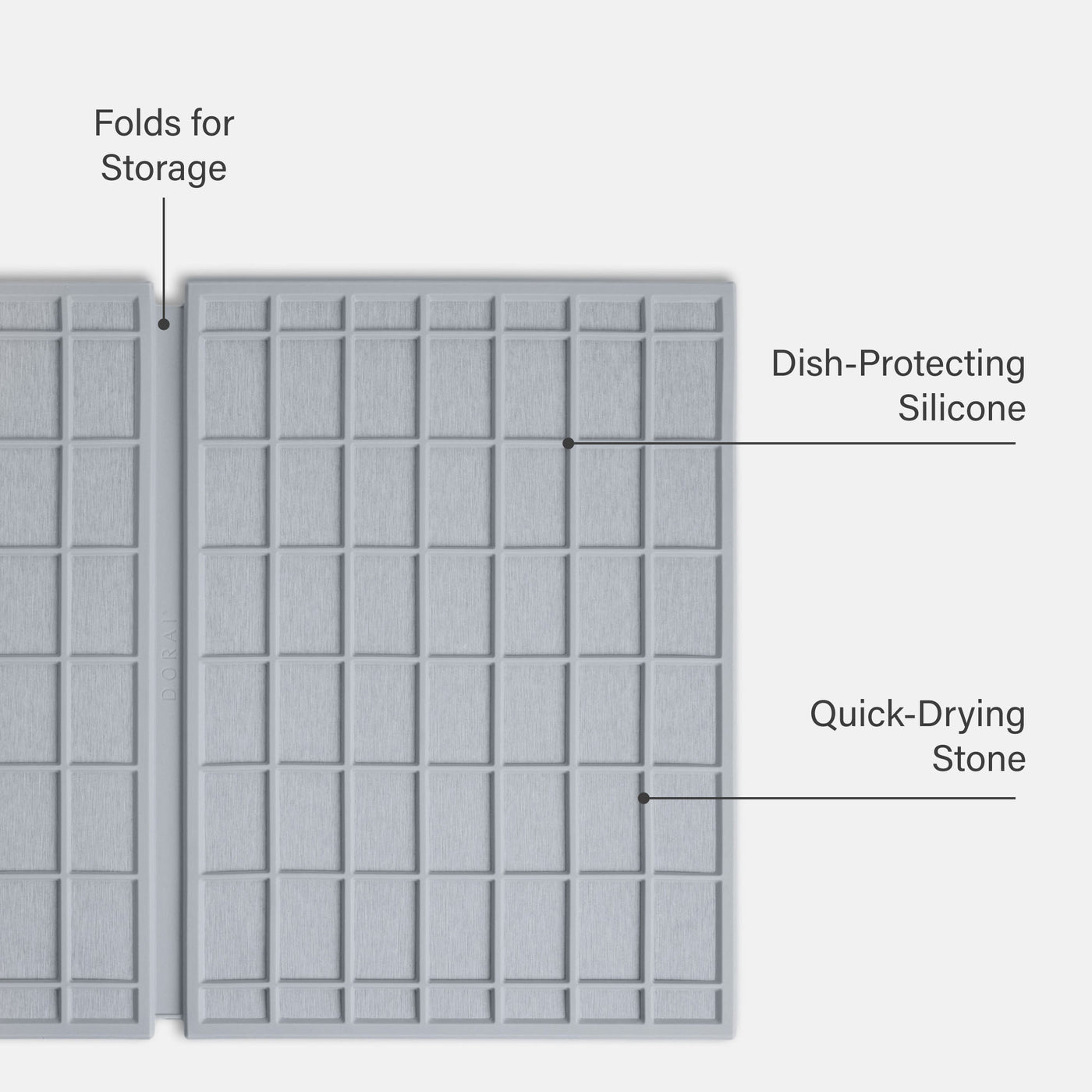 Large Ridge Dish Pad in Ash: Folds for Storage, Dish-Protecting Silicone, Quick-Drying Stone.