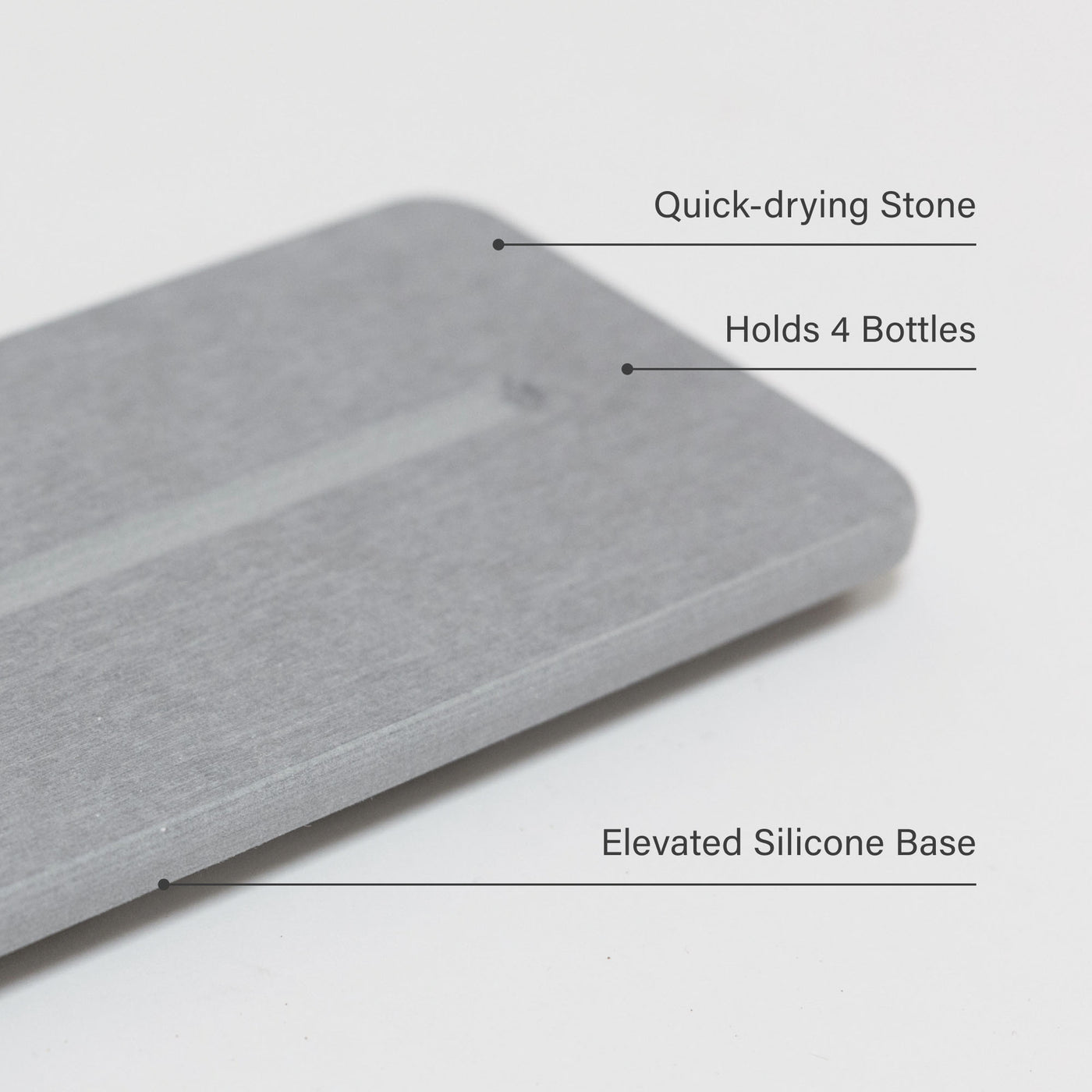Ash Stone Sink Caddy: Quick-drying Stone, Holds 4 Bottles, Elevated Silicone Base. 