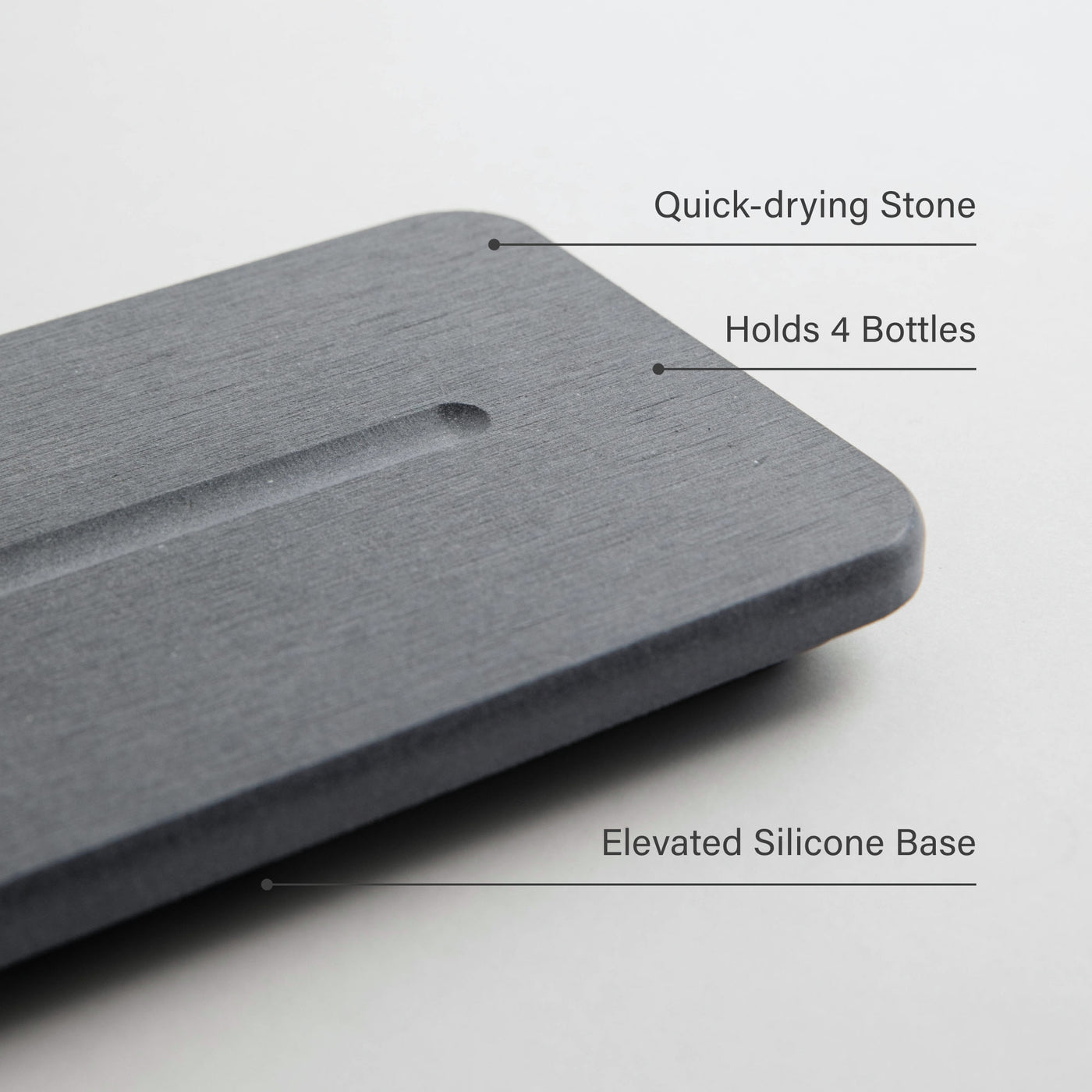 Slate Stone Sink Caddy: Quick-drying Stone, Holds 4 Bottles, Elevated Silicone Base. 