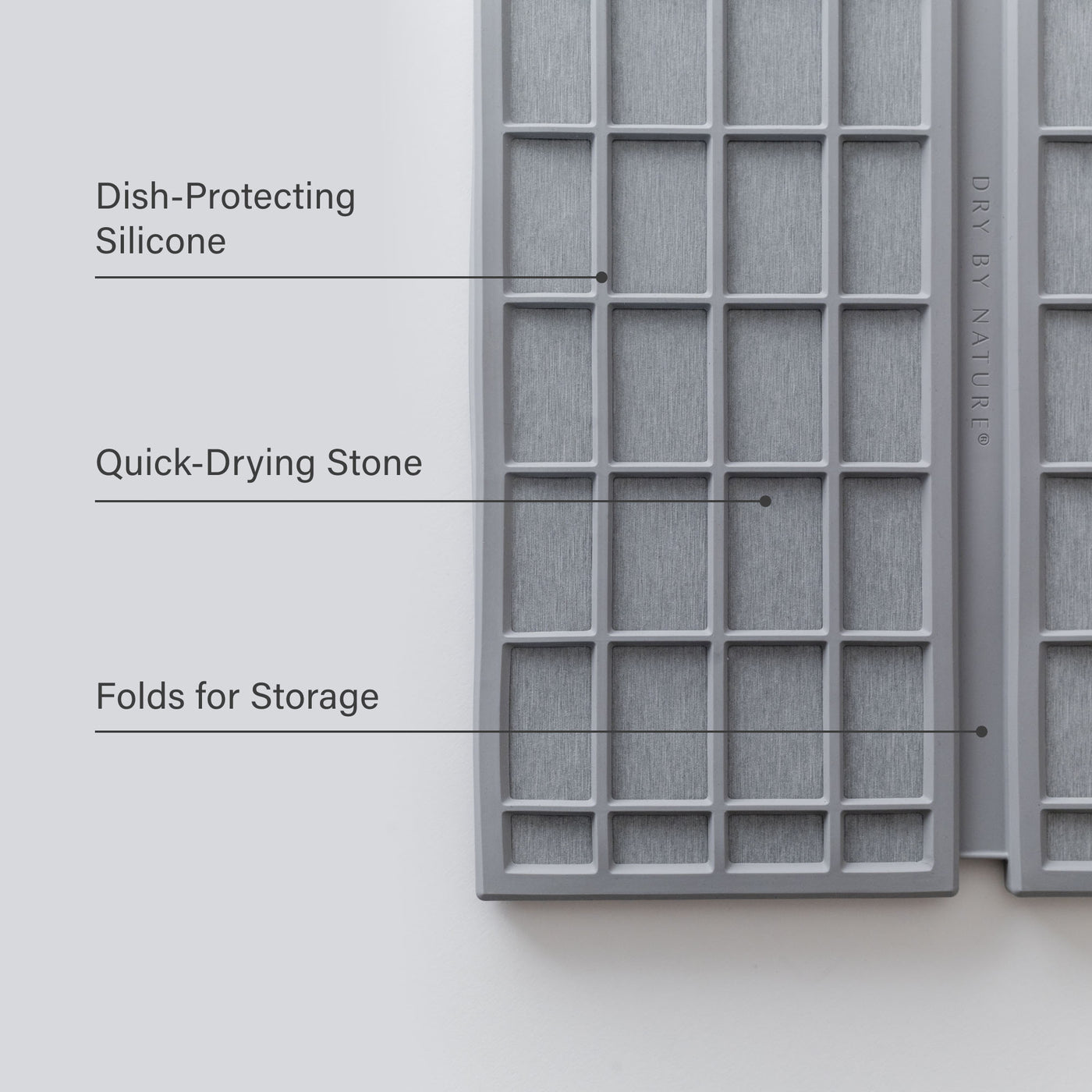 Ash Ridge Dish Pad: Dish-Protecting Silicone, Quick-Drying Stone, Folds for Storage.