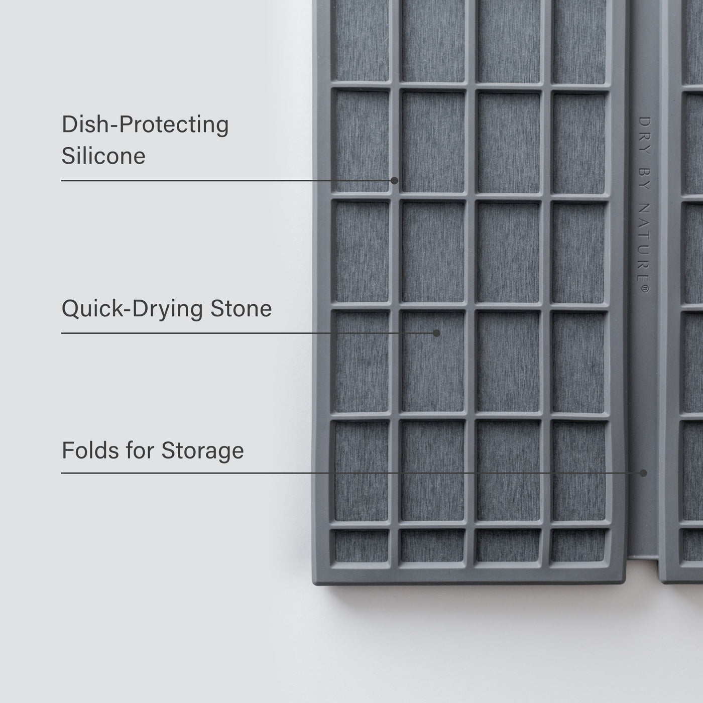 Slate Ridge Dish Pad: Dish-Protecting Silicone, Quick-Drying Stone, Folds for Storage.