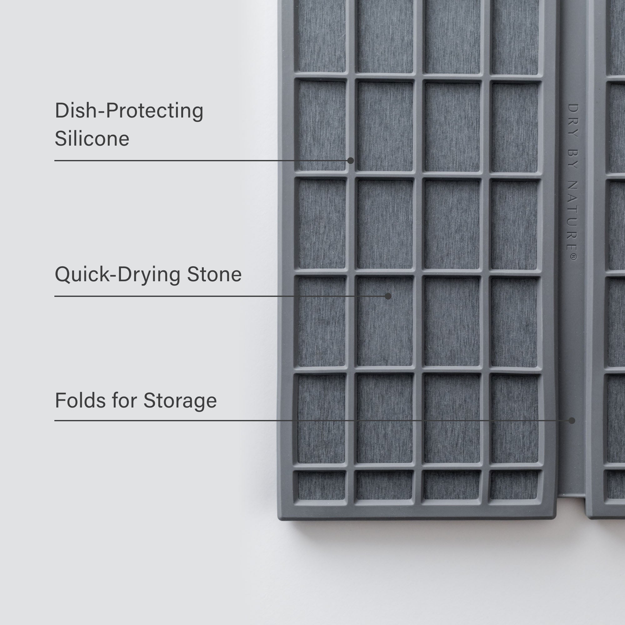 Slate Ridge Dish Pad: Dish-Protecting Silicone, Quick-Drying Stone, Folds for Storage.