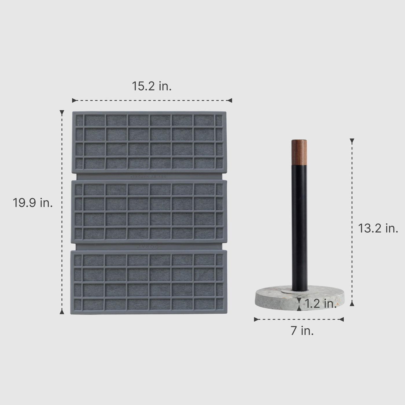 Basalt Paper Towel Holder: 13.2" x 7" | Slate Ridge Dish Pad: 15.2" x 19.9"
