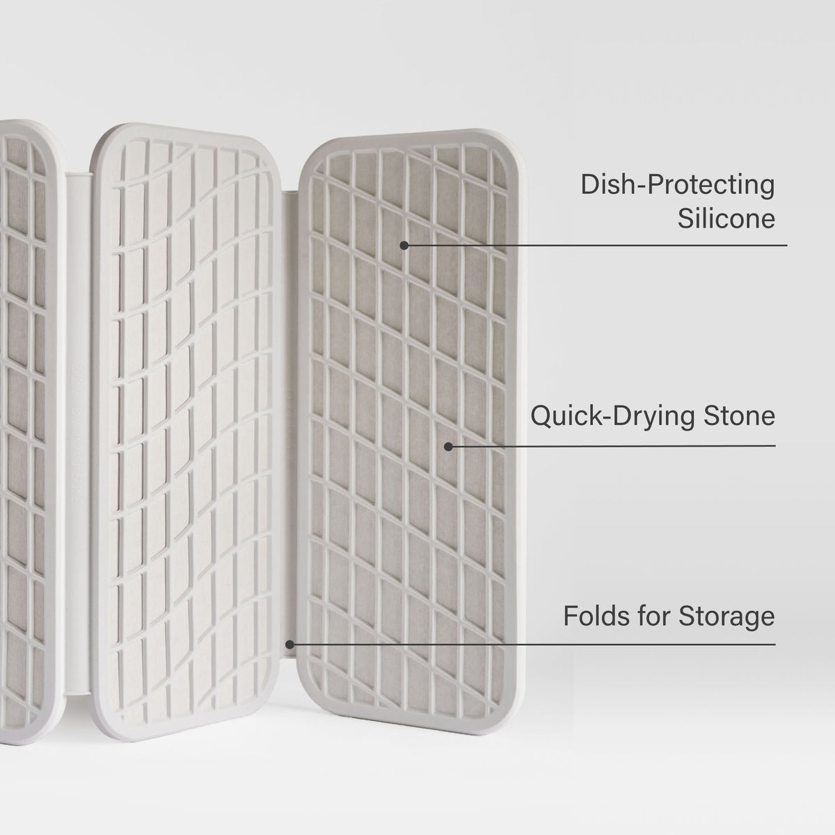 Glacier Drift Dish Pad: Dish-Protecting Silicone, Quick-Drying Stone, Folds for Storage.