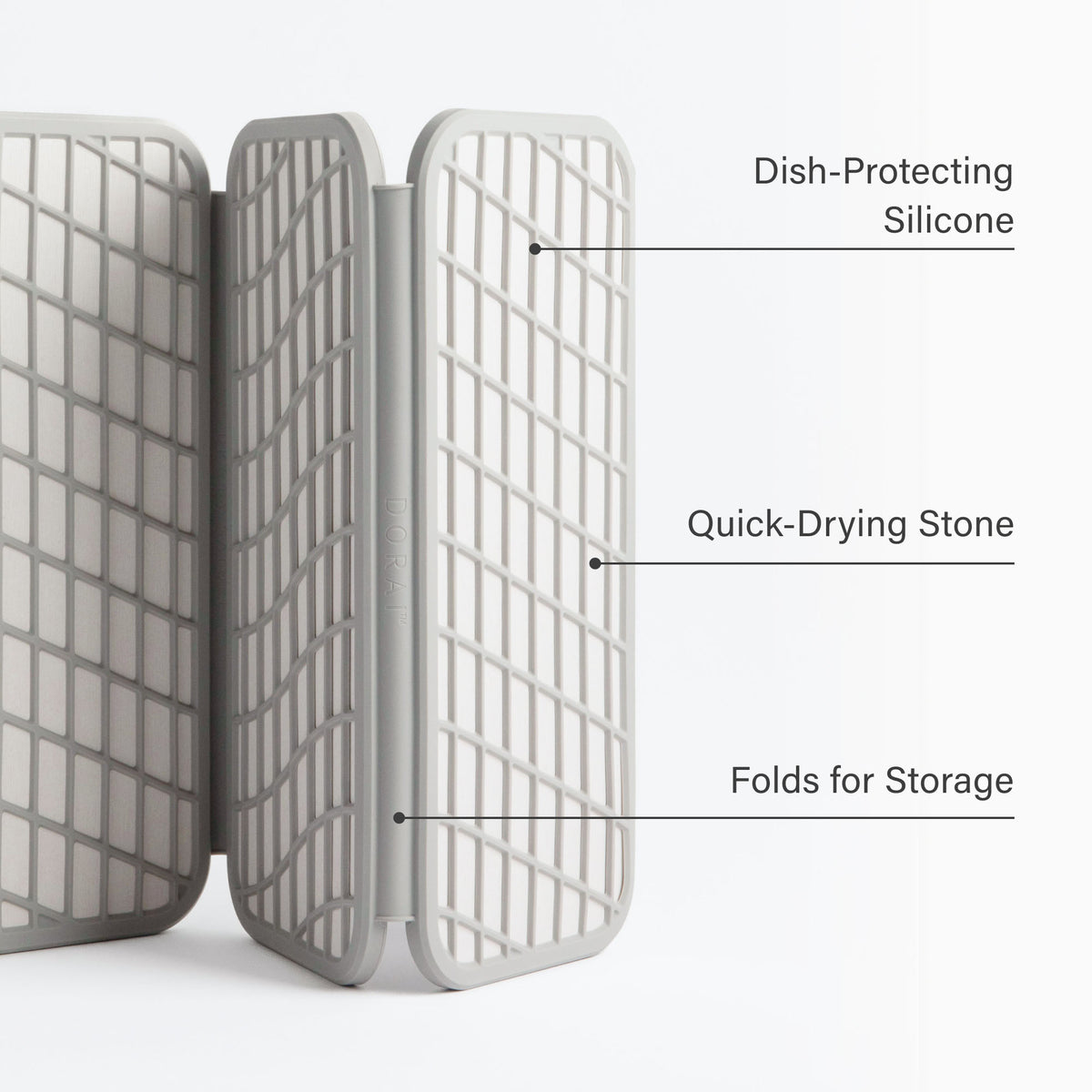 Sandstone Drift Dish Pad: Dish-Protecting Silicone, Quick-Drying Stone, Folds for Storage.