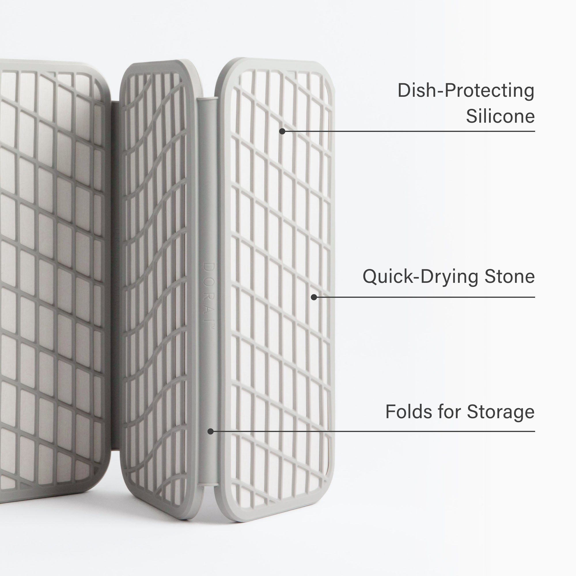 Sandstone Drift Dish Pad: Dish-Protecting Silicone, Quick-Drying Stone, Folds for Storage.