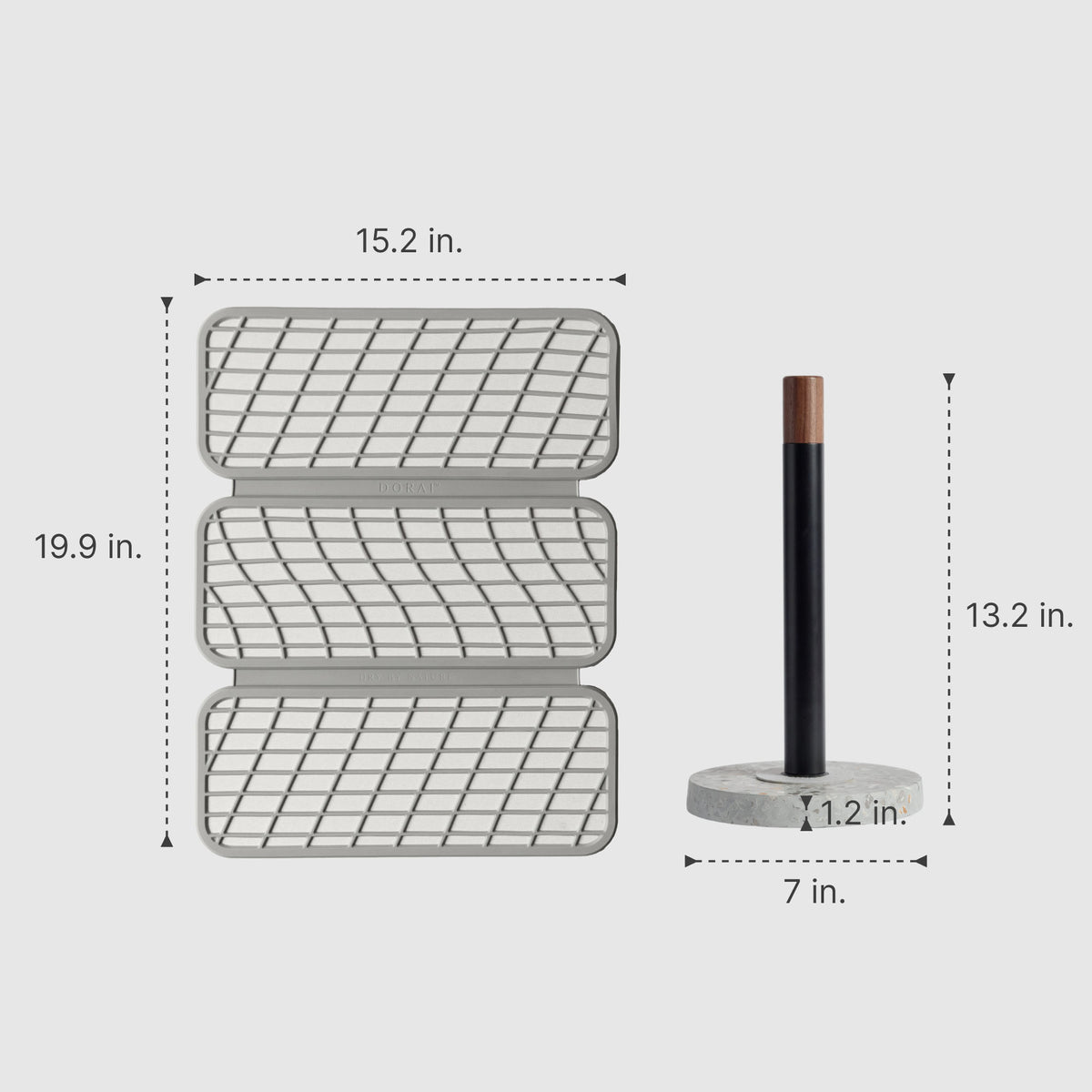 Basalt Paper Towel Holder: 13.2" x 7" | Sandstone Drift Dish Pad: 15.2" x 19.9"