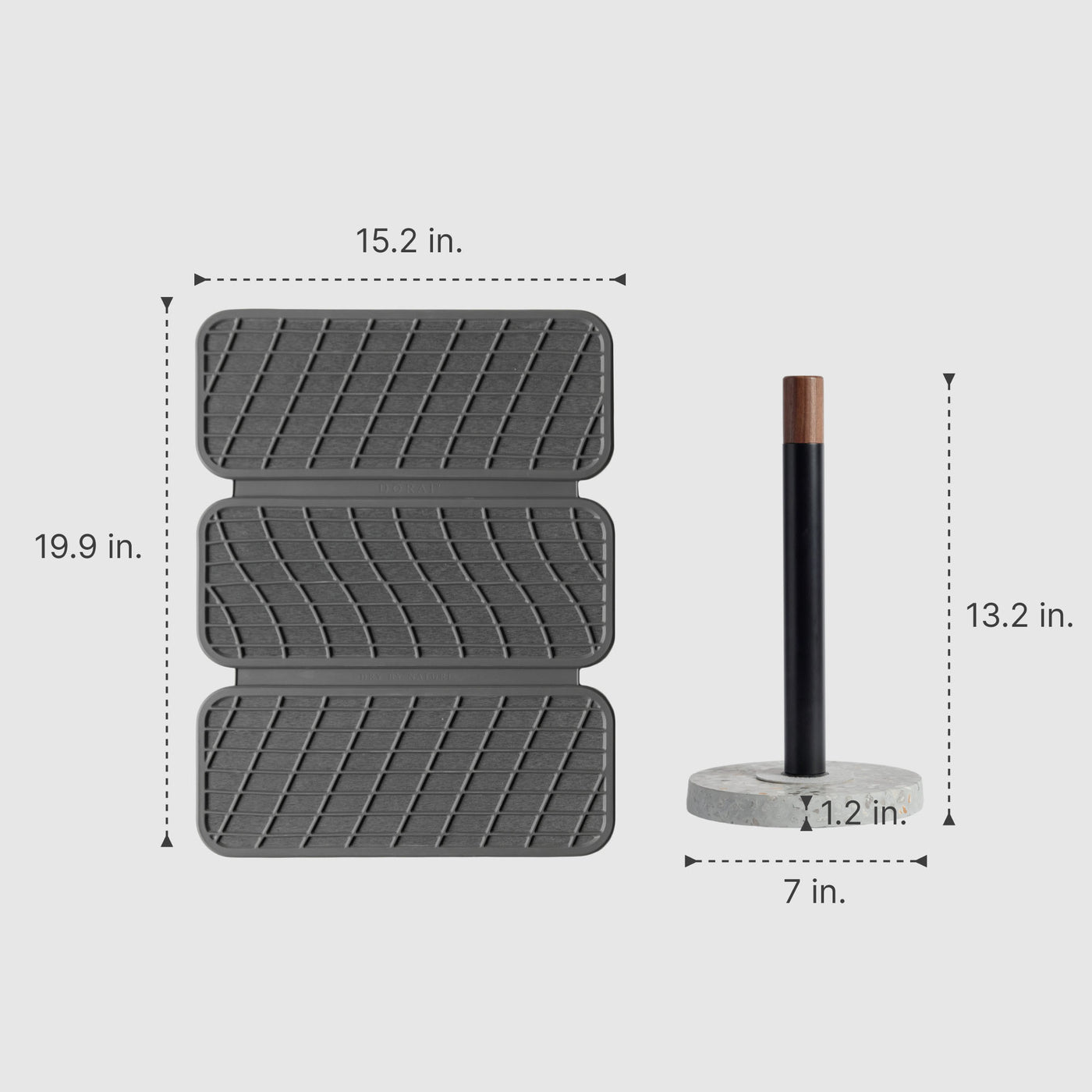 Basalt Paper Towel Holder: 13.2" x 7" | Slate Drift Dish Pad: 15.2" x 19.9"