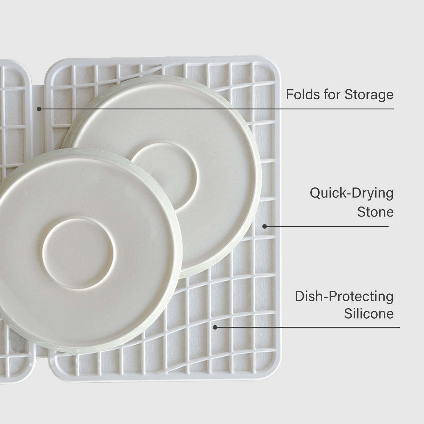 Glacier Large Drift Dish Pad: Dish-Protecting Silicone, Quick-Drying Stone, Folds for Storage.