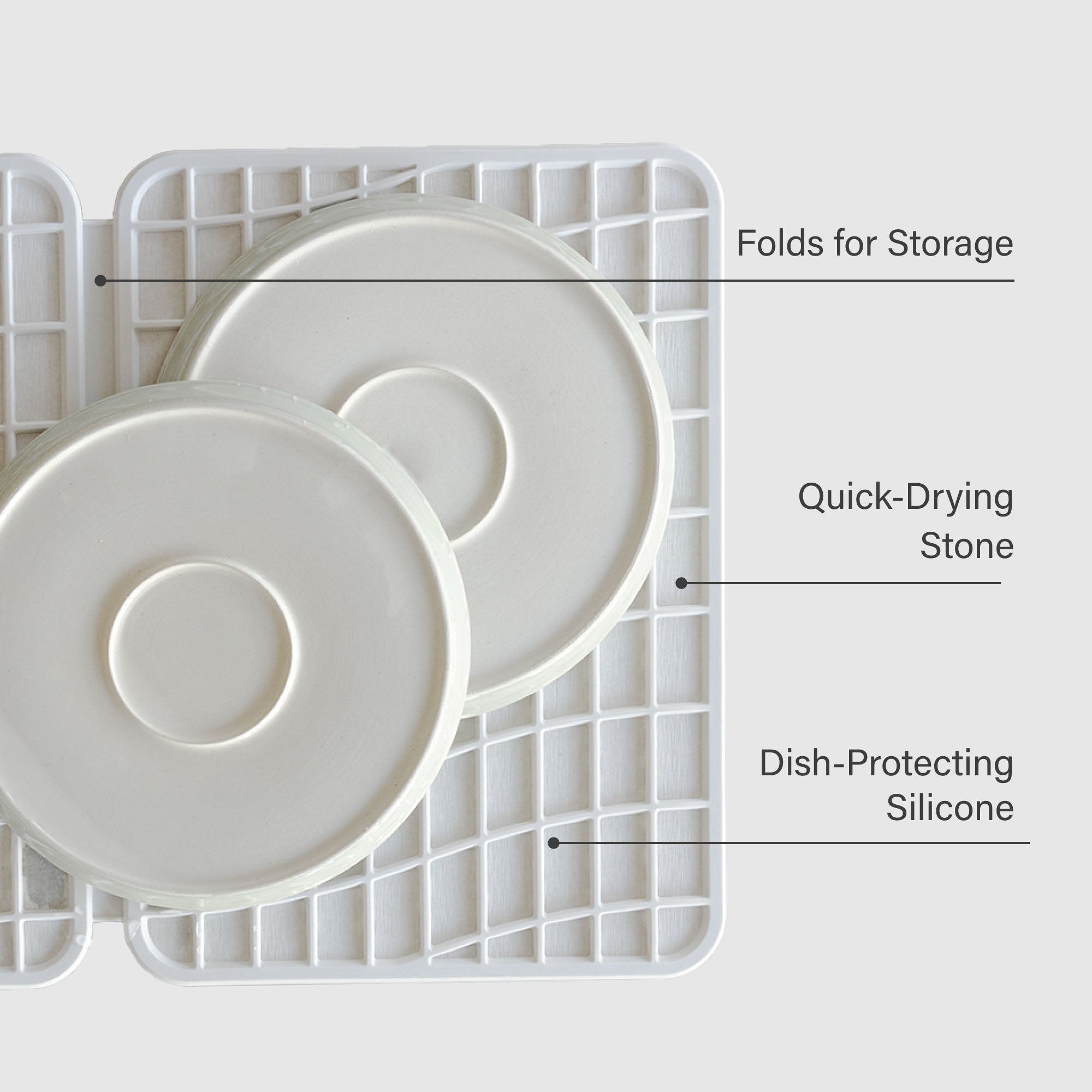Glacier Large Drift Dish Pad: Dish-Protecting Silicone, Quick-Drying Stone, Folds for Storage.