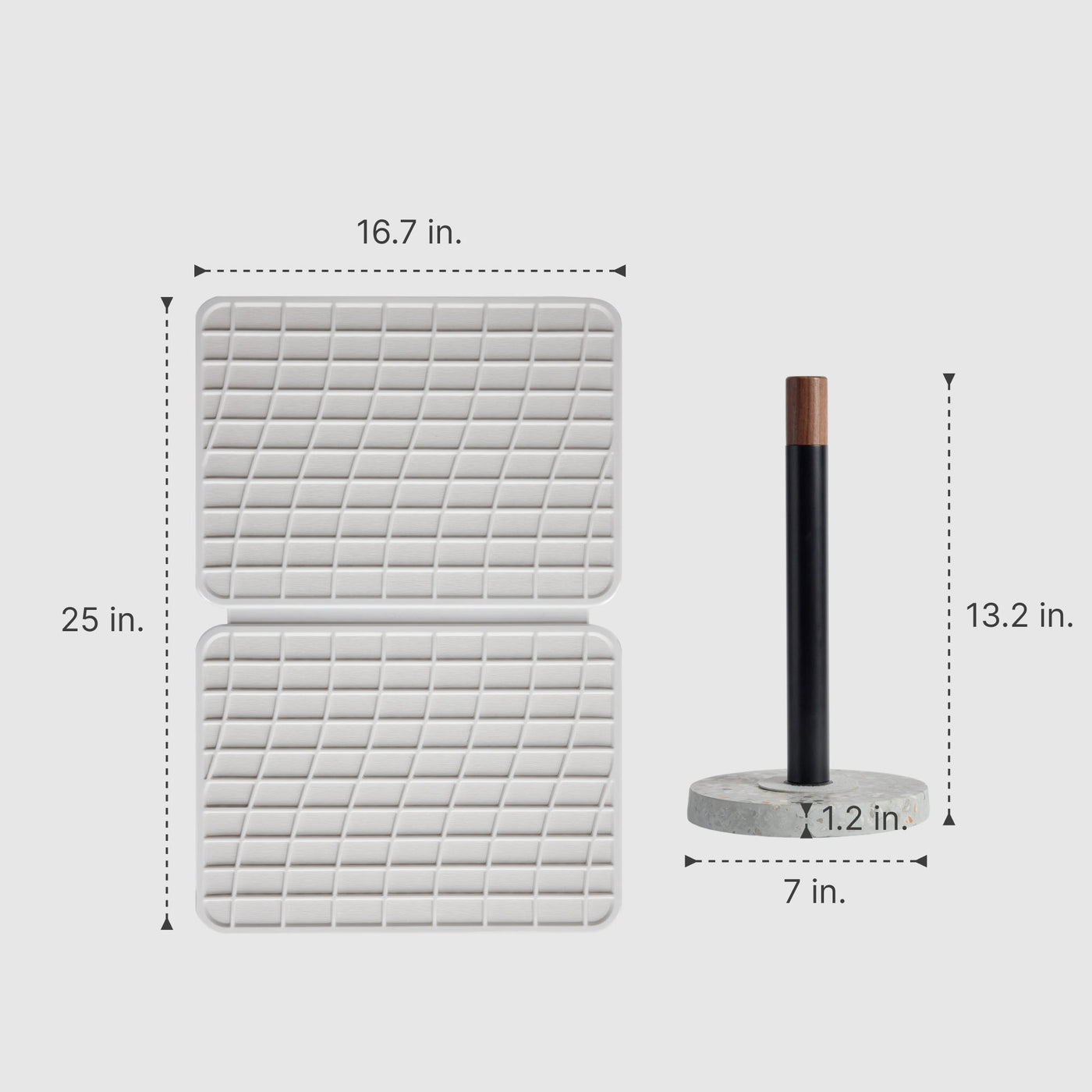 Basalt Paper Towel Holder: 13.2" x 7" | Glacier Large Drift Dish Pad: 25" x 16.7"