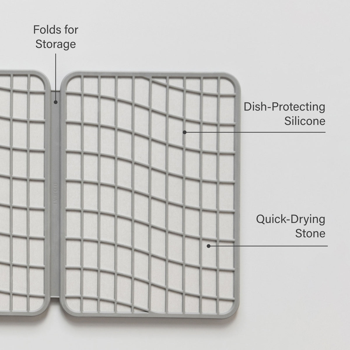 Sandstone Large Drift Dish Pad: Dish-Protecting Silicone, Quick-Drying Stone, Folds for Storage.