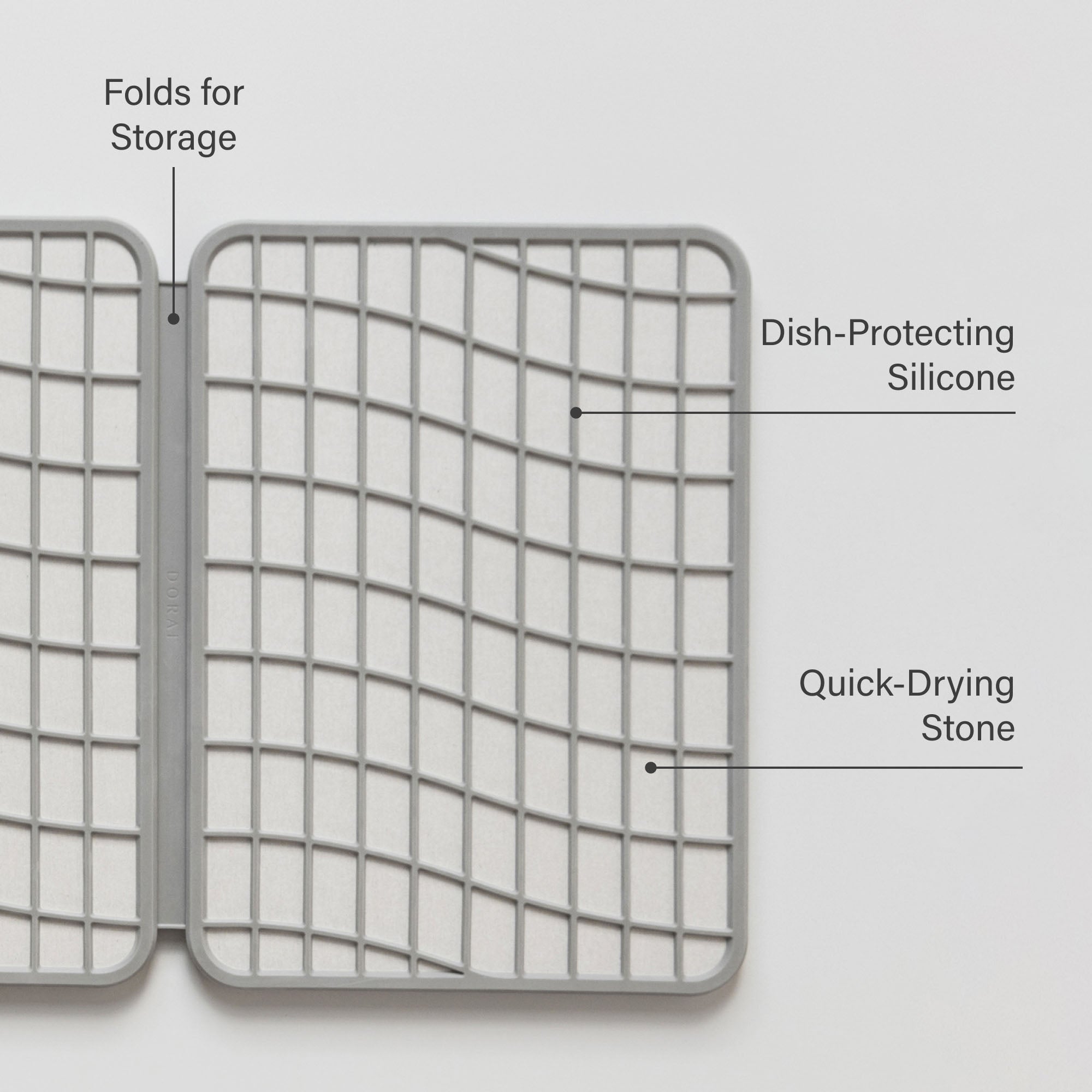Sandstone Large Drift Dish Pad: Dish-Protecting Silicone, Quick-Drying Stone, Folds for Storage.