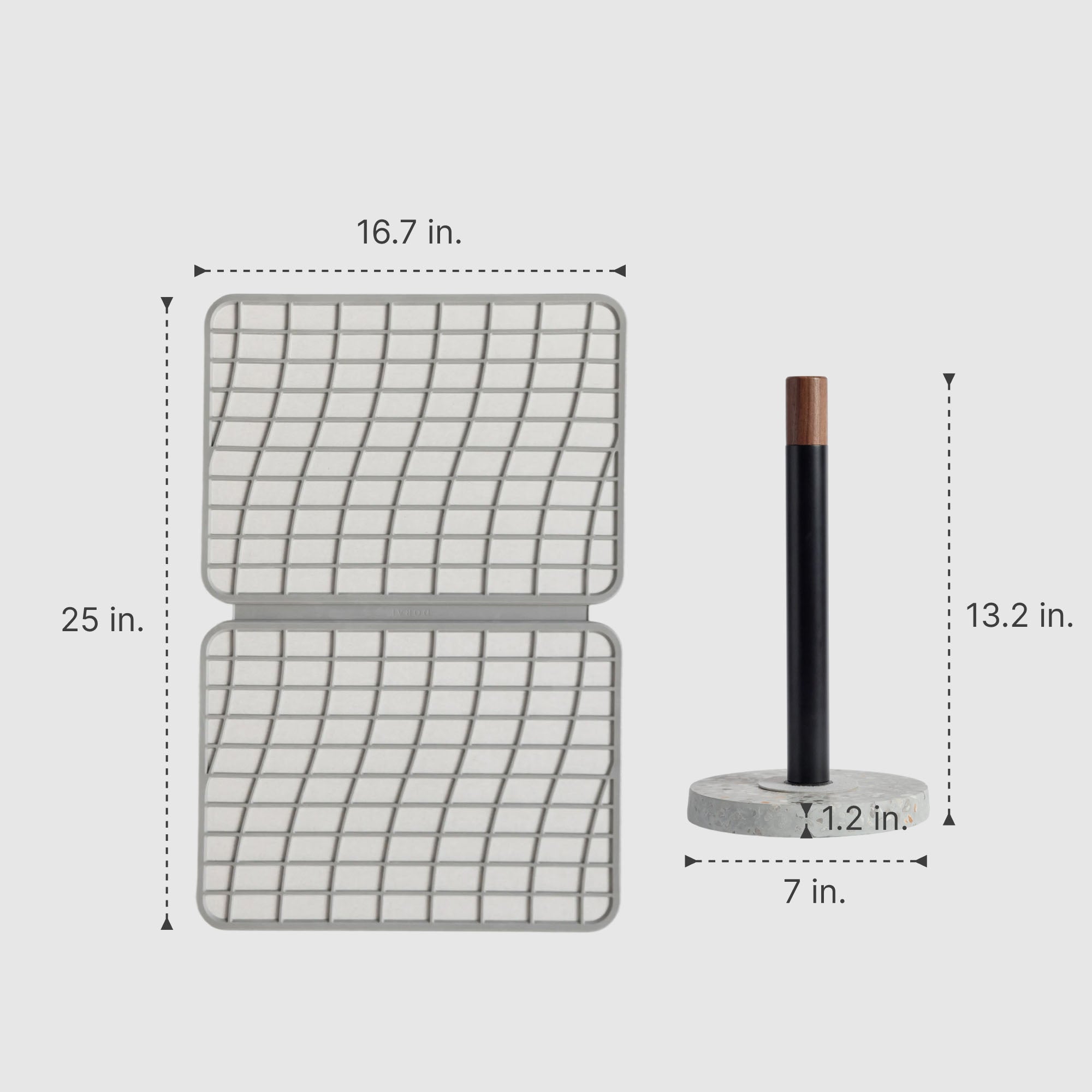 Basalt Paper Towel Holder: 13.2" x 7" | Sandstone Large Drift Dish Pad: 25" x 16.7"