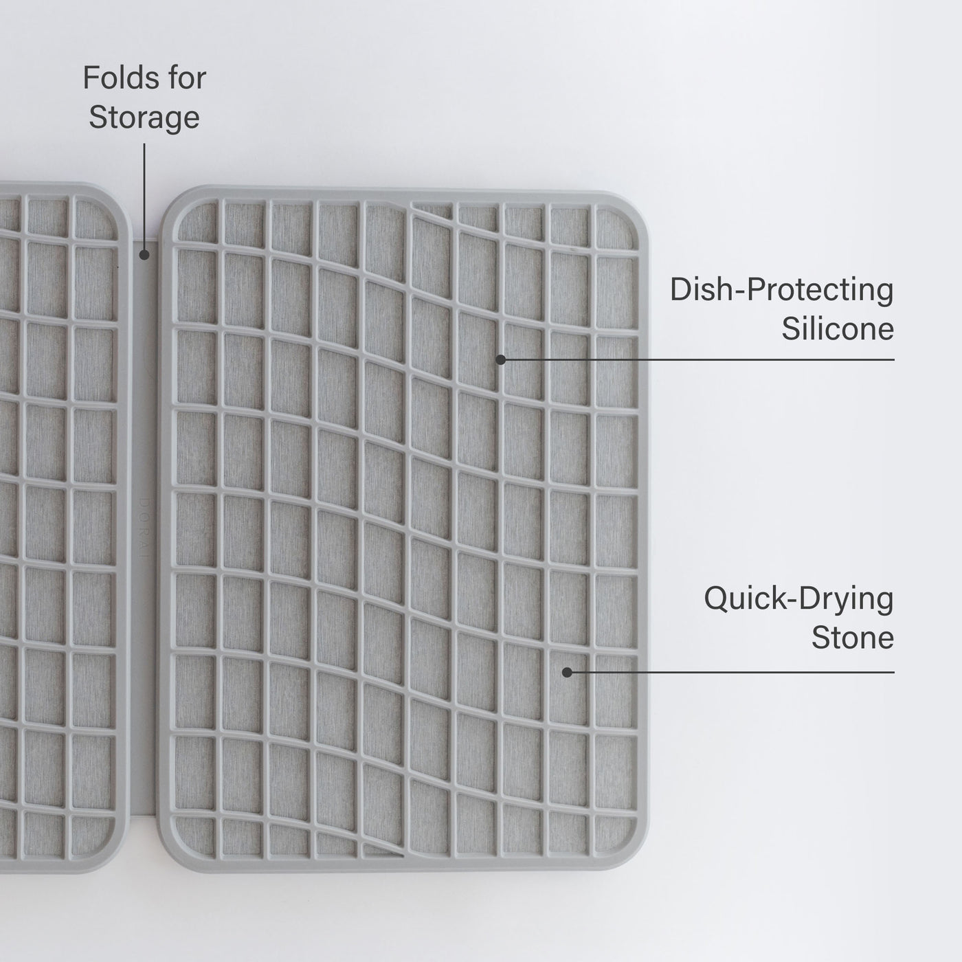 Ash Large Drift Dish Pad: Dish-Protecting Silicone, Quick-Drying Stone, Folds for Storage.