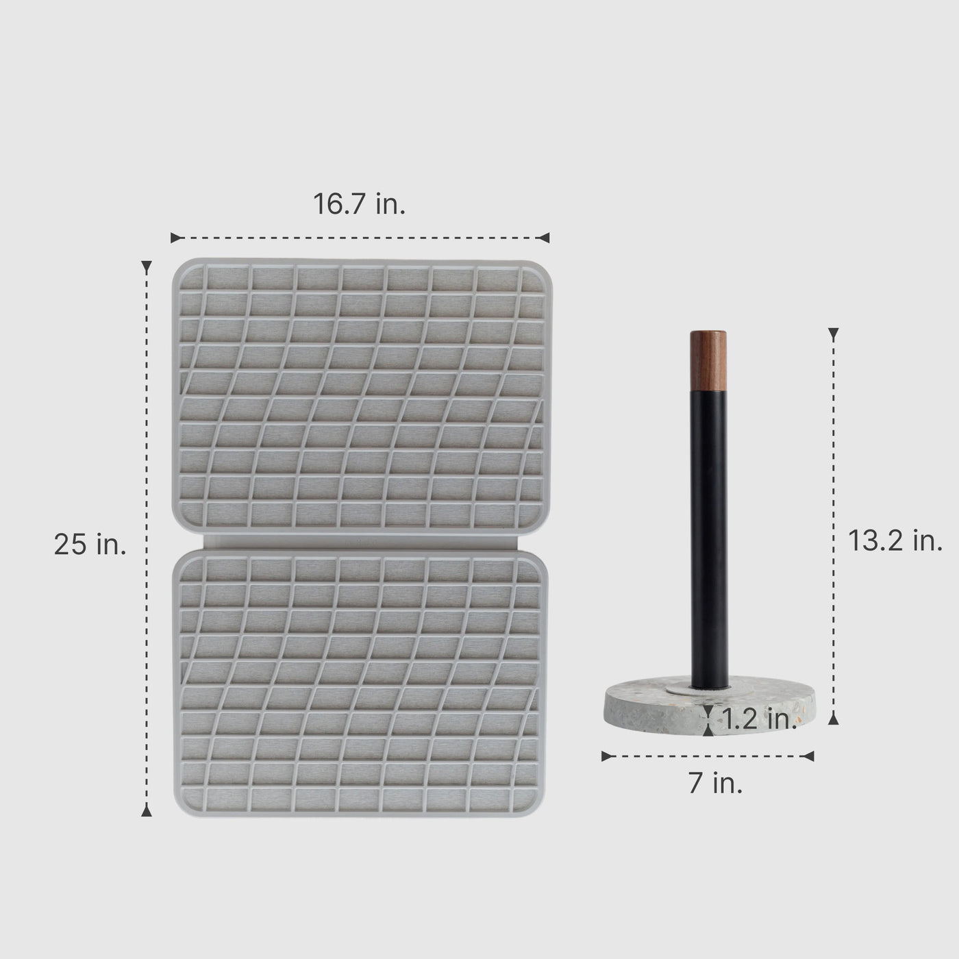 Basalt Paper Towel Holder: 13.2" x 7" | Ash Large Drift Dish Pad: 25" x 16.7"