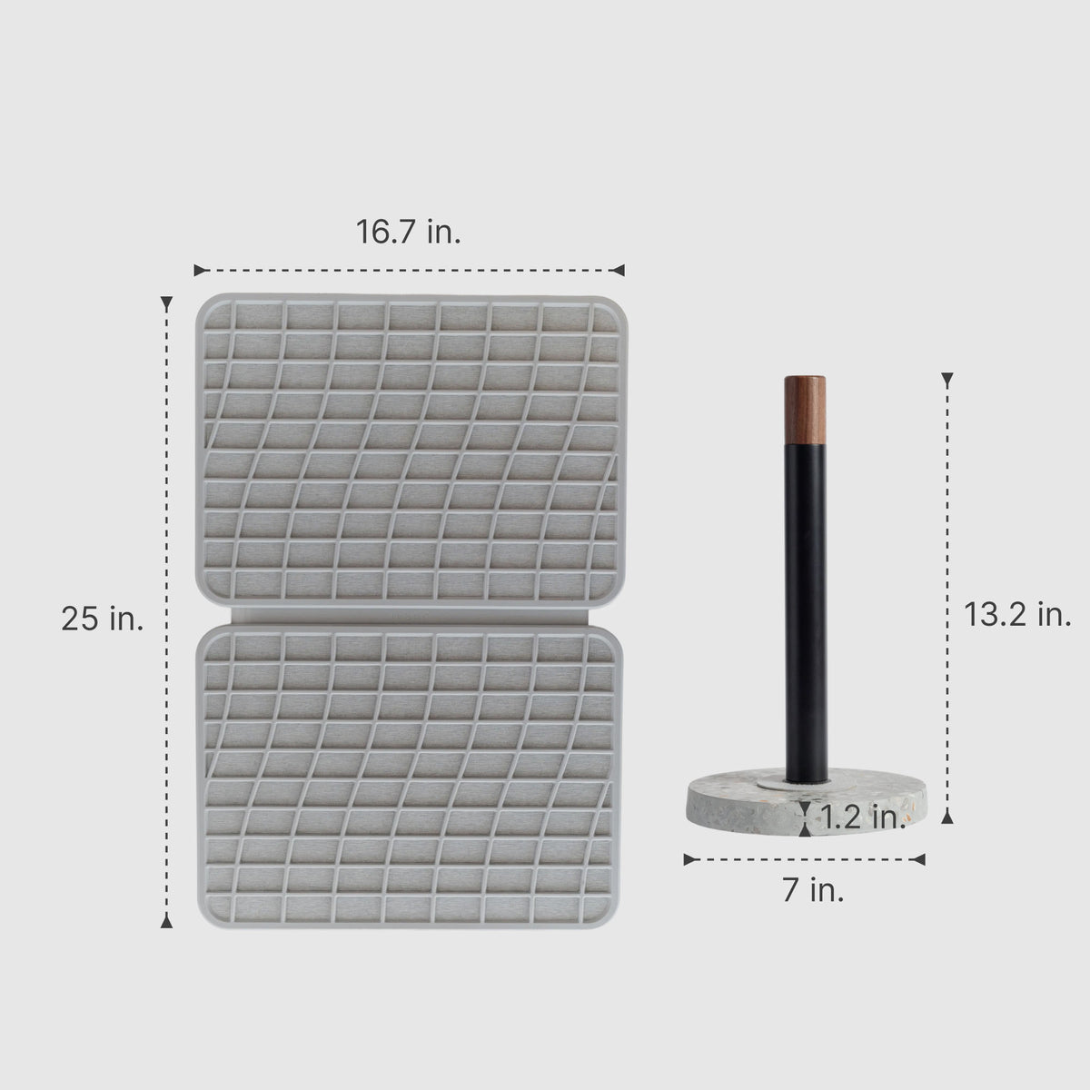 Basalt Paper Towel Holder: 13.2" x 7" | Ash Large Drift Dish Pad: 25" x 16.7"