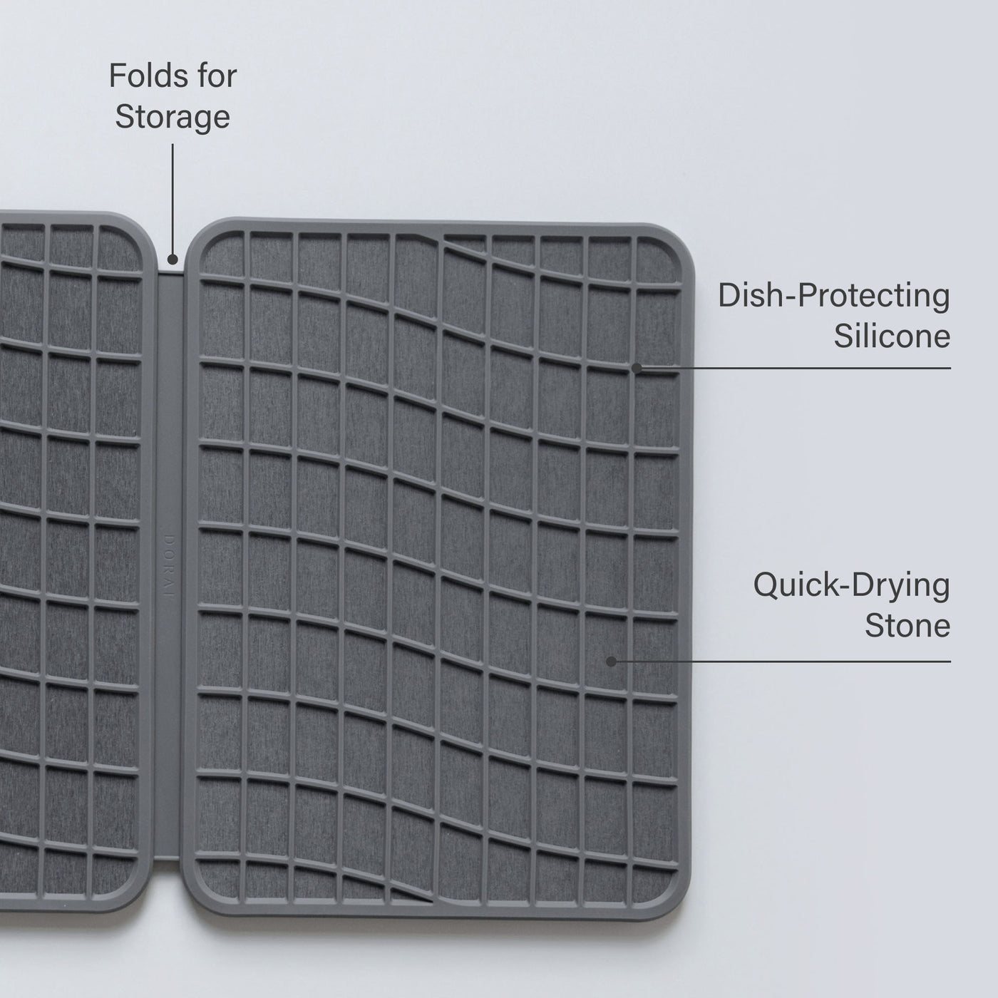 Slate Large Drift Dish Pad: Dish-Protecting Silicone, Quick-Drying Stone, Folds for Storage.