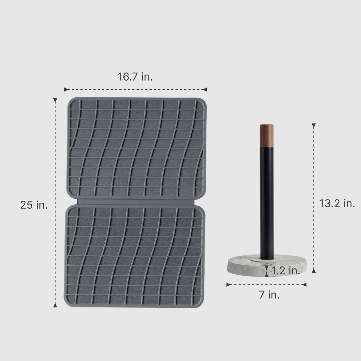 Basalt Paper Towel Holder: 13.2" x 7" | Slate Large Drift Dish Pad: 25" x 16.7"