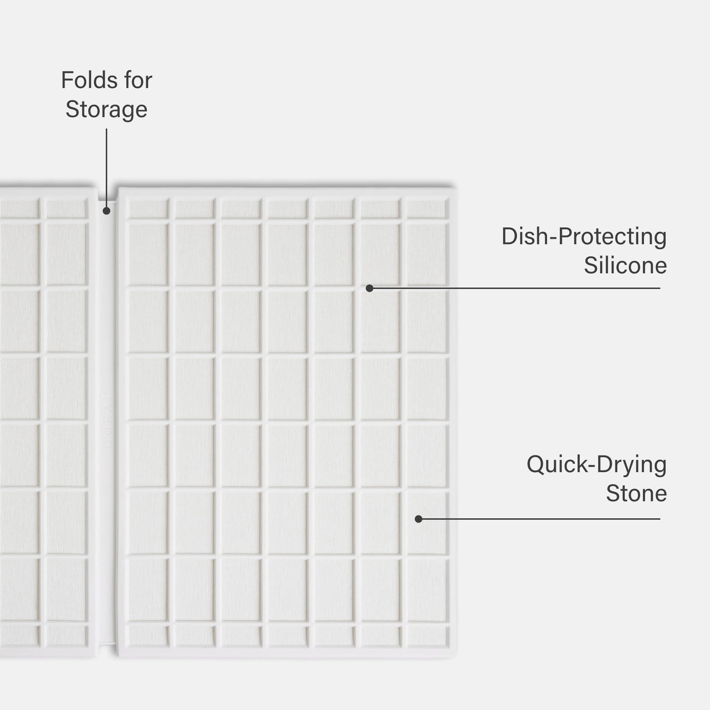 Glacier Large Ridge Dish Pad: Dish-Protecting Silicone, Quick-Drying Stone, Folds for Storage.