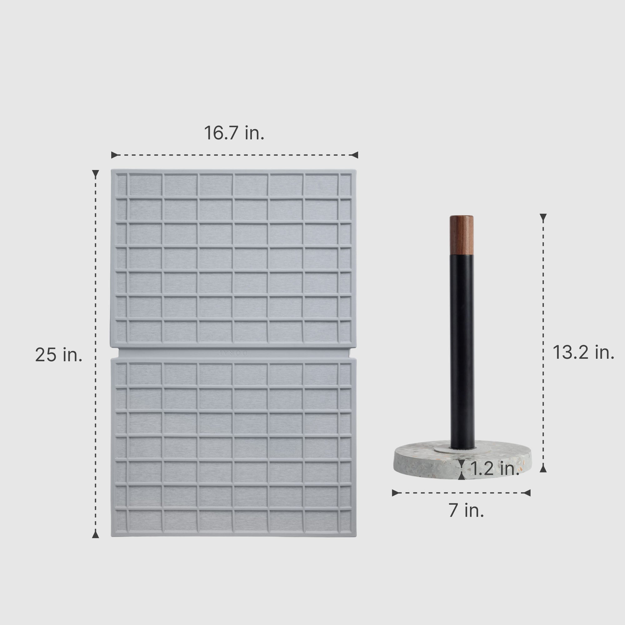 Basalt Paper Towel Holder: 13.2" x 7" | Ash Large Ridge Dish Pad: 25" x 16.7"