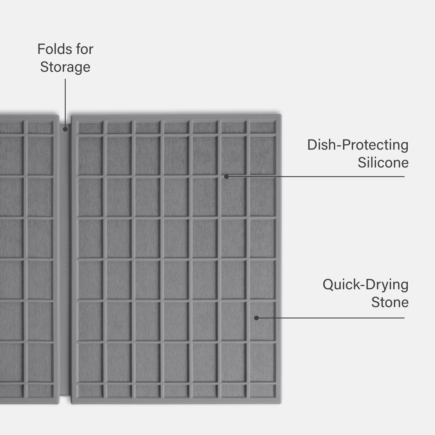 Slate Large Ridge Dish Pad: Dish-Protecting Silicone, Quick-Drying Stone, Folds for Storage.