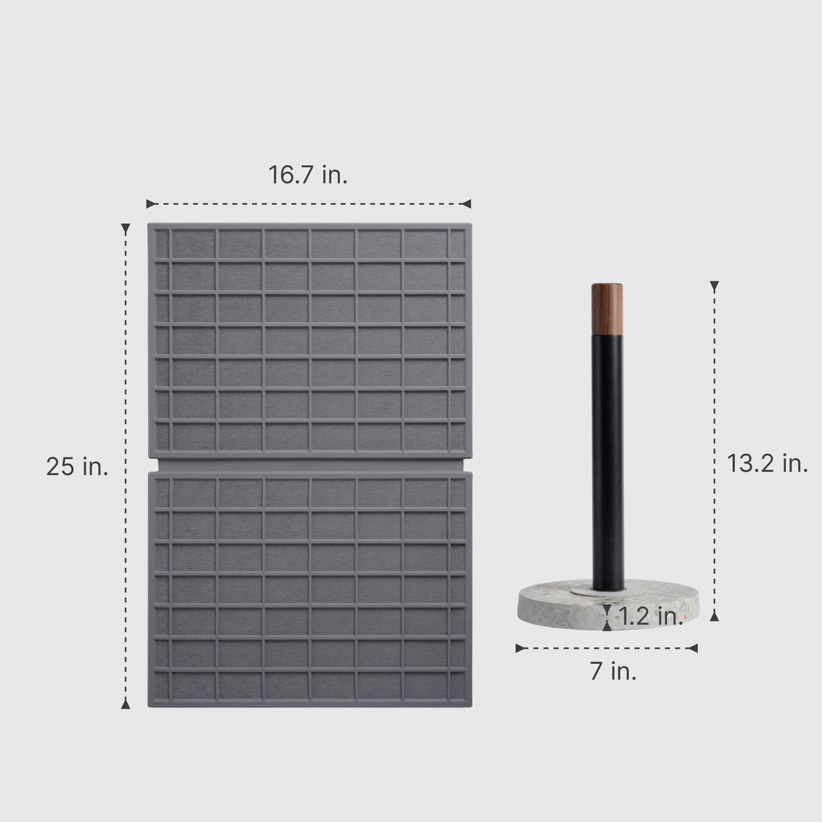 Basalt Paper Towel Holder: 13.2" x 7" | Slate Large Ridge Dish Pad: 25" x 16.7"