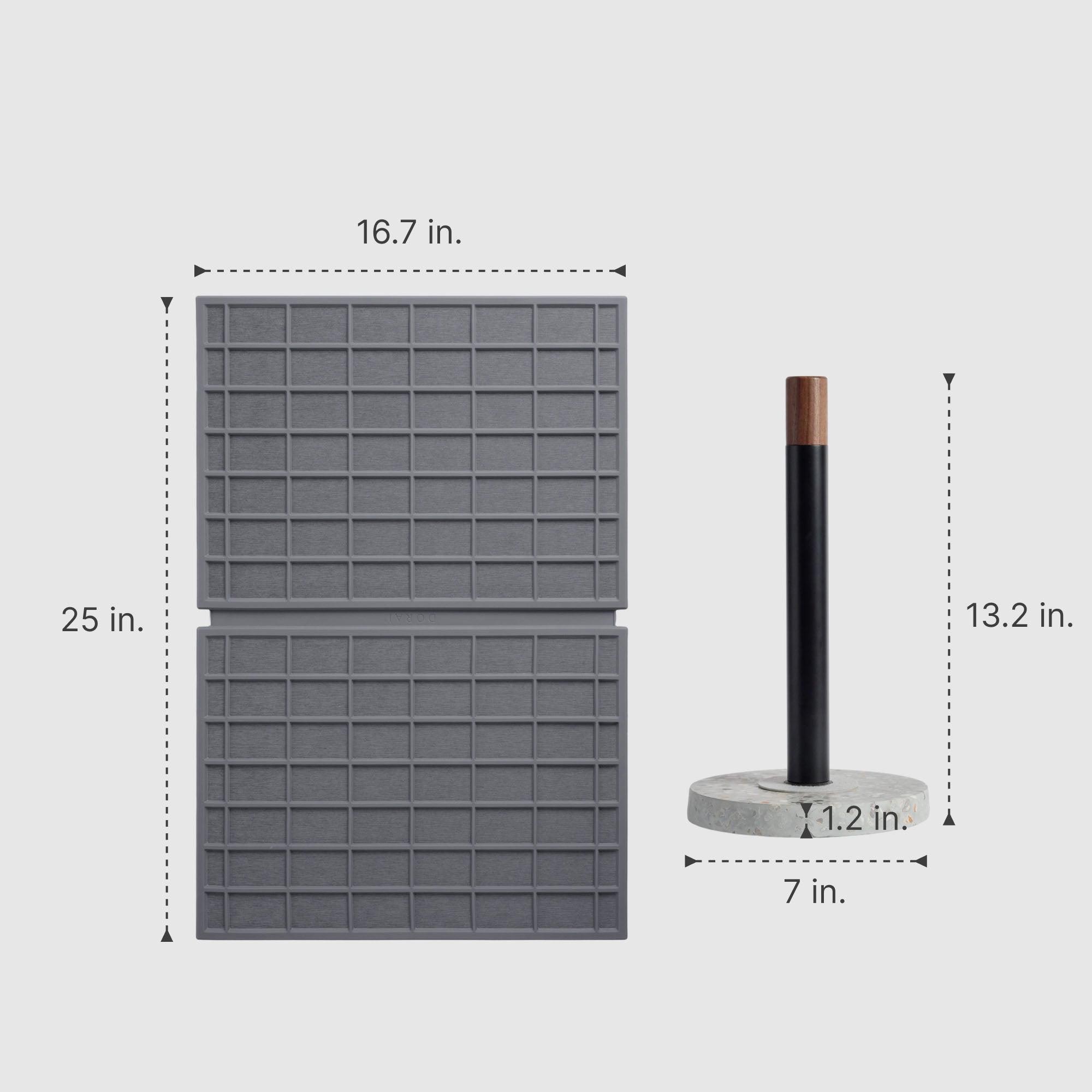 Basalt Paper Towel Holder: 13.2" x 7" | Slate Large Ridge Dish Pad: 25" x 16.7"