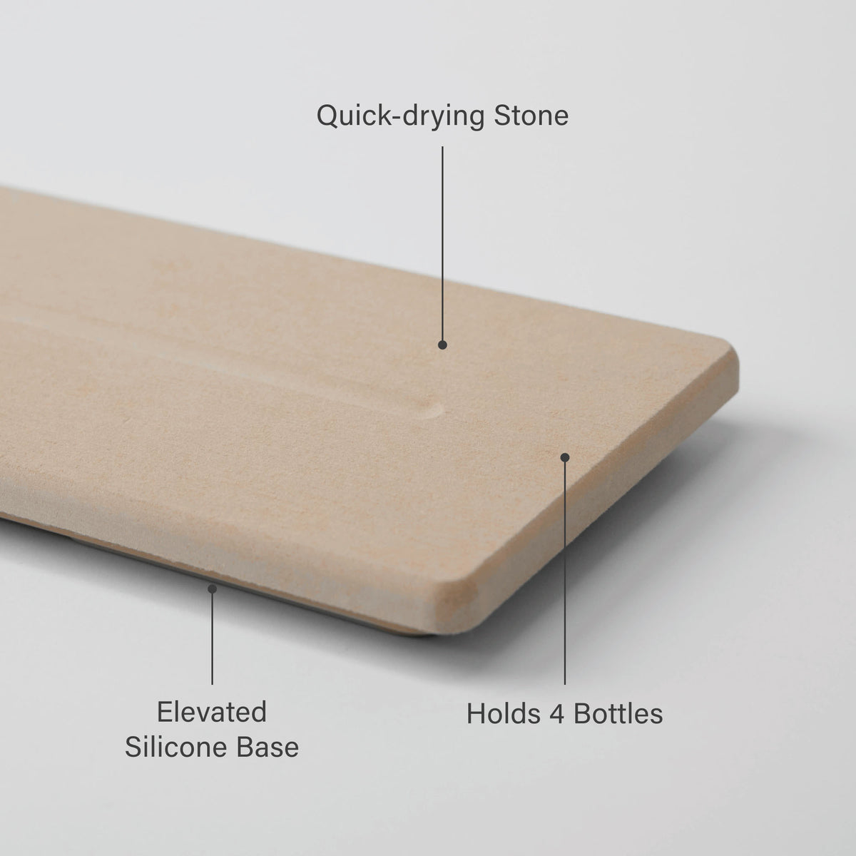 Clay Stone Sink Caddy: Quick-Drying Stone, Elevated Silicone Base, Holds 4 Bottles