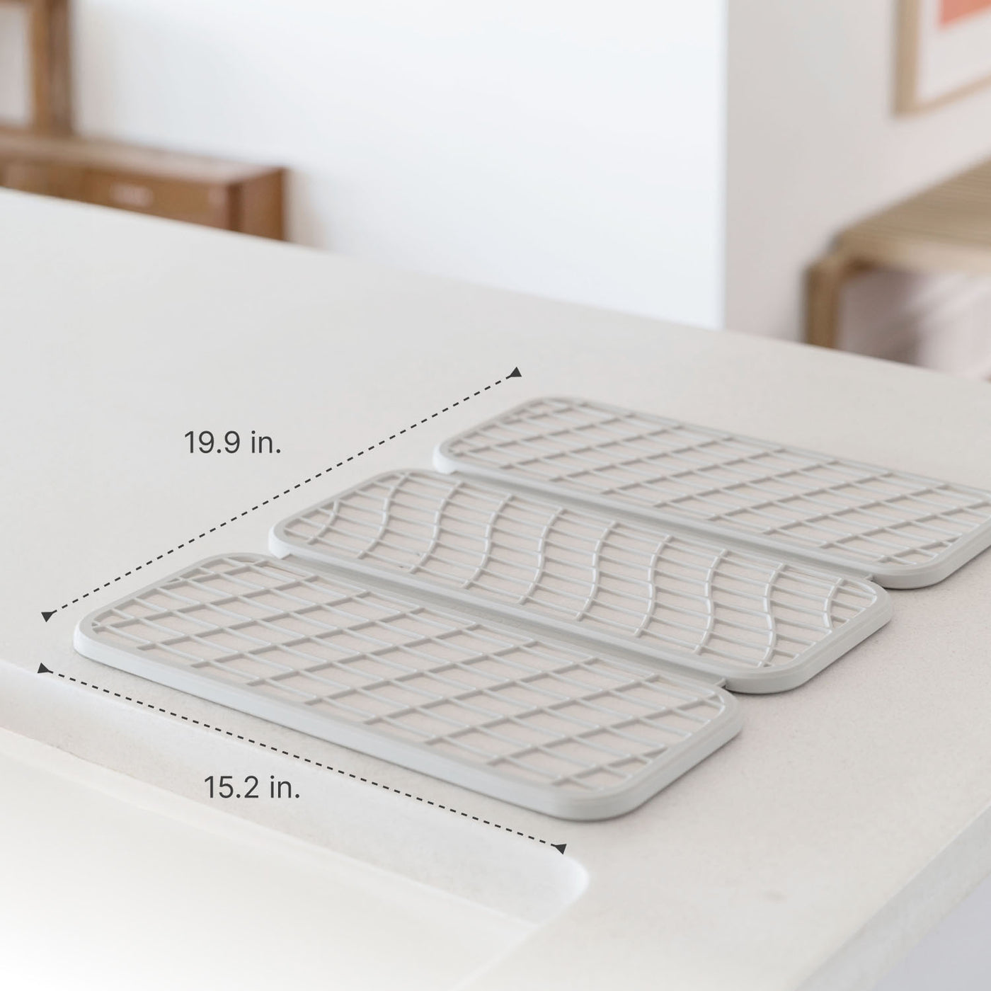 19.9" x 15.2" dimensions of dish pad - Drift style, sandstone color - Dorai Home