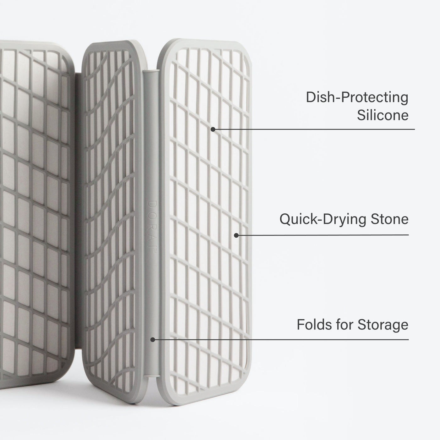Drift Sandstone Dish Pad: Dish-Protecting Silicone, Quick-Drying Stone, Folds for Storage.