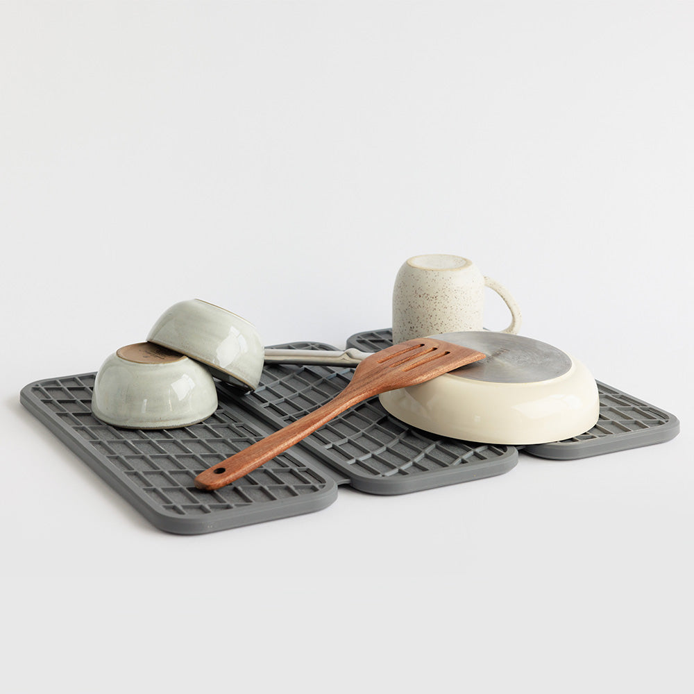 dishes drying on slate dish pad mat - Dorai Home