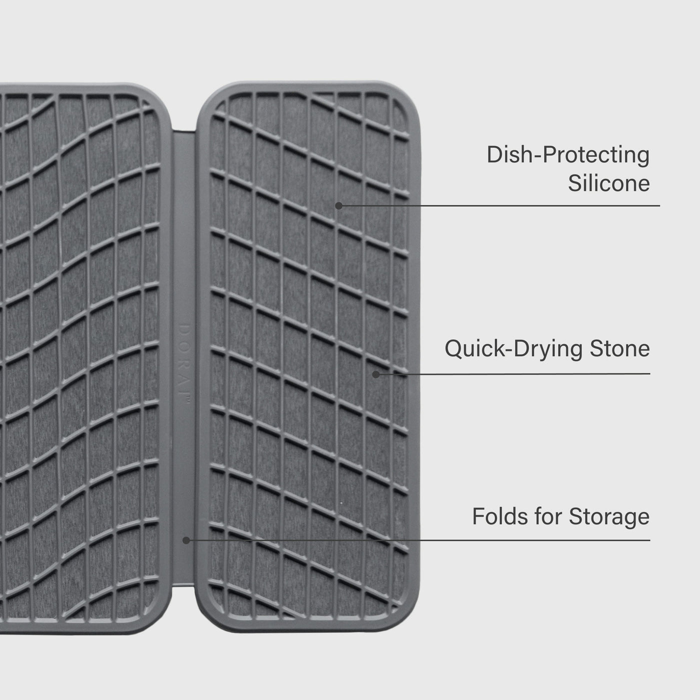 Drift Slate Dish Pad: Dish-Protecting Silicone, Quick-Drying Stone, Folds for Storage.