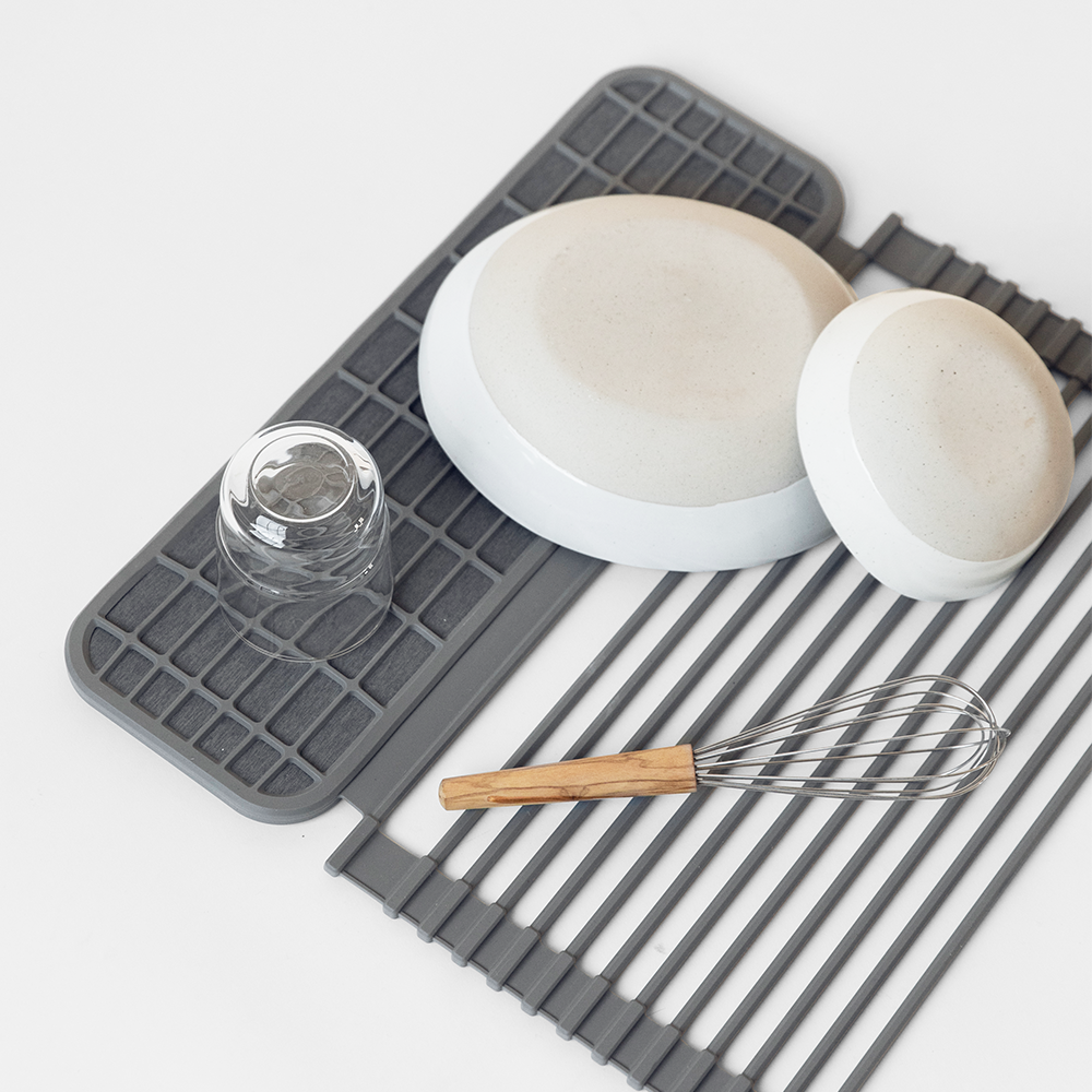 over the sink roll up dish drying mat in slate 