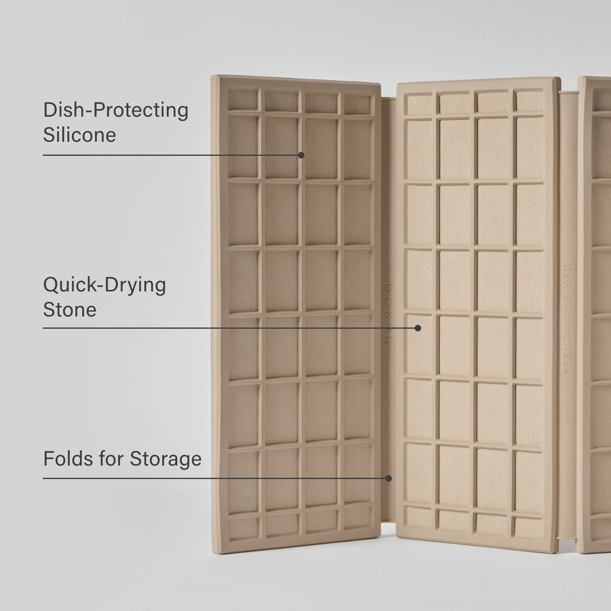 Clay Ridge Dish Pad: Dish-Protecting Silicone, Quick-Drying Stone, Folds for Storage. 