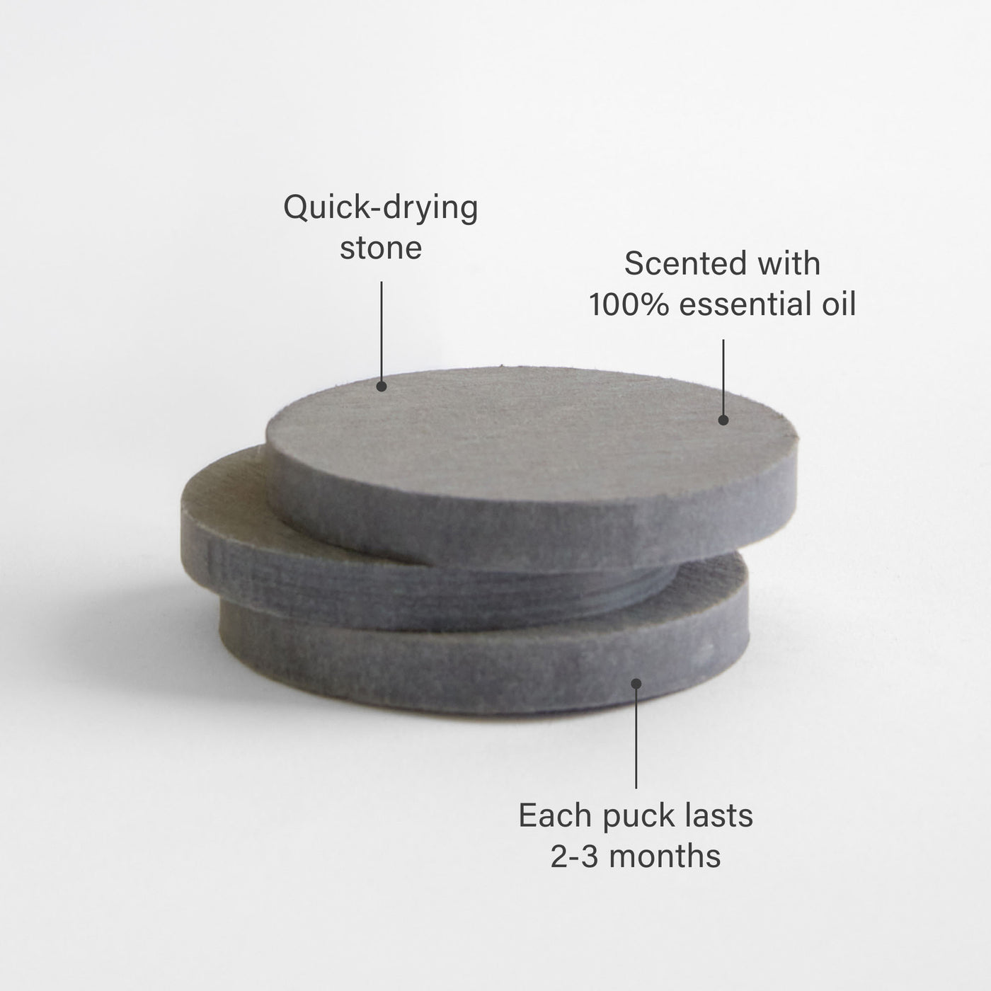 Quick-drying stone with essential oil for hygienic toilet brush cleaner. 