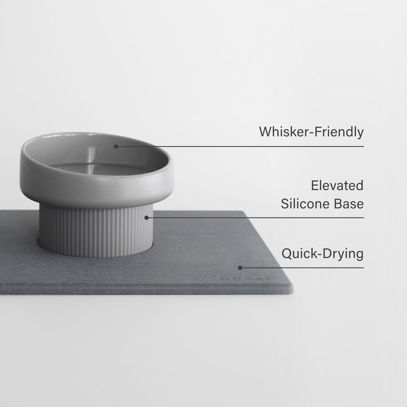 whisker-friendly cat bowl, elevated silicone base, quick-drying stone base - Dorai Home