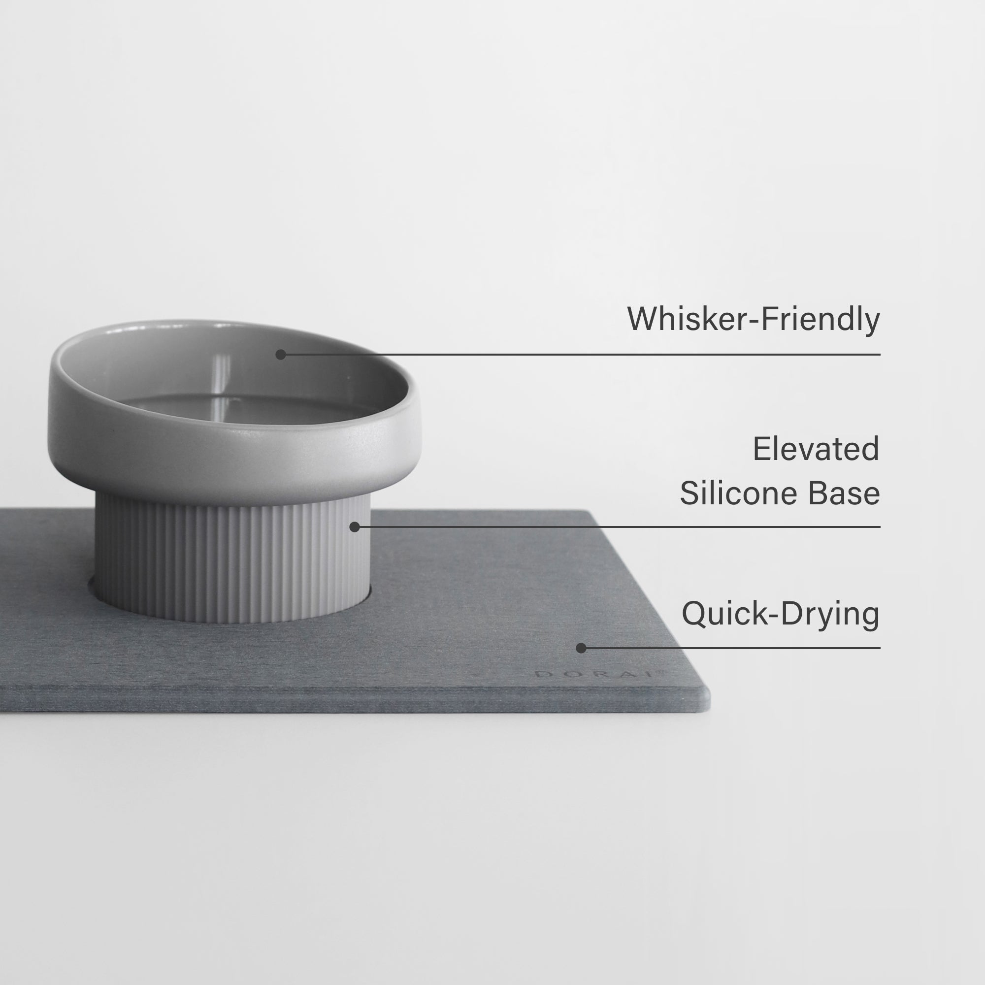 whisker-friendly cat bowl, elevated silicone base, quick-drying stone base - Dorai Home