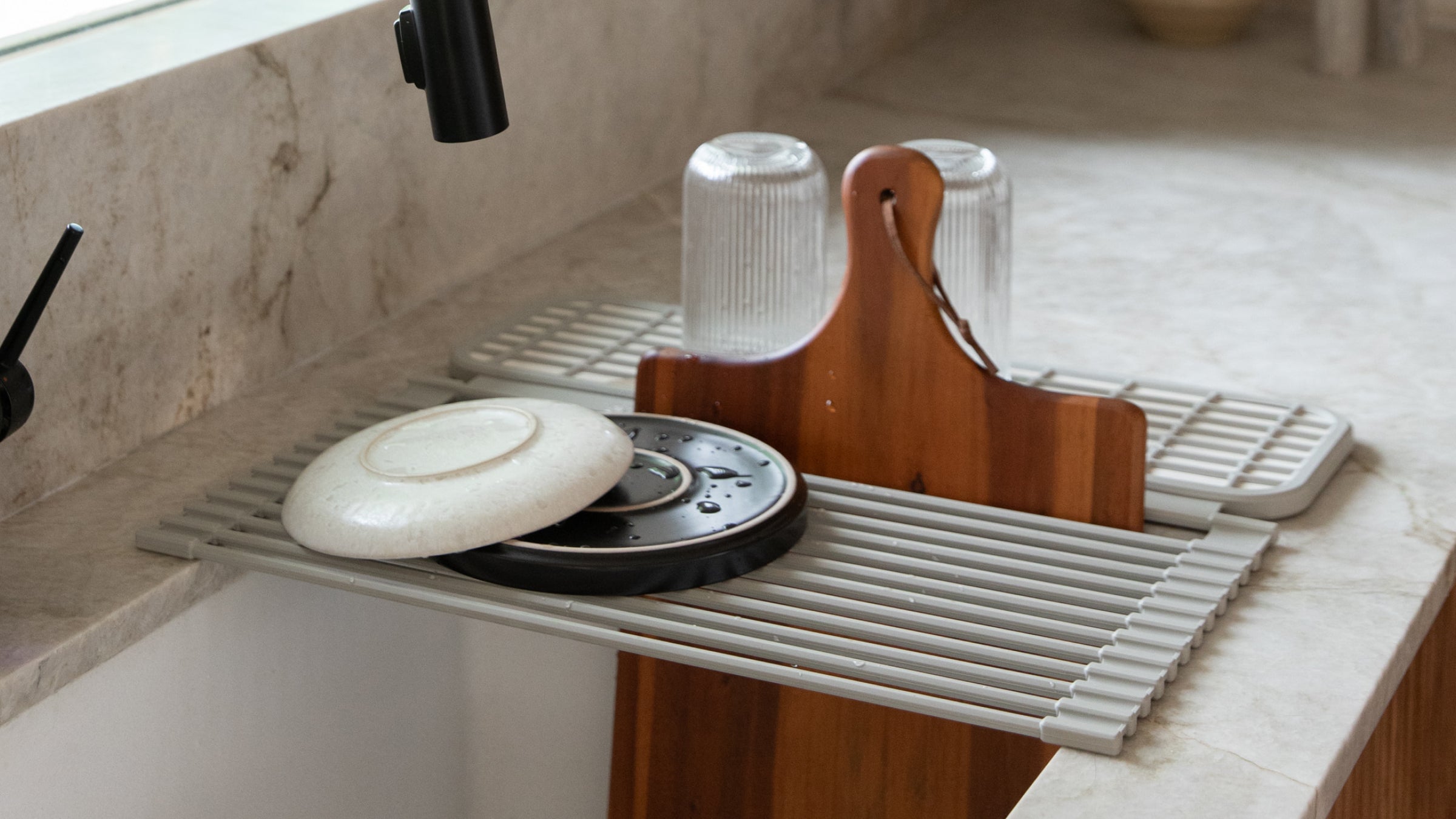 over the sink dish pad with cutting board holder