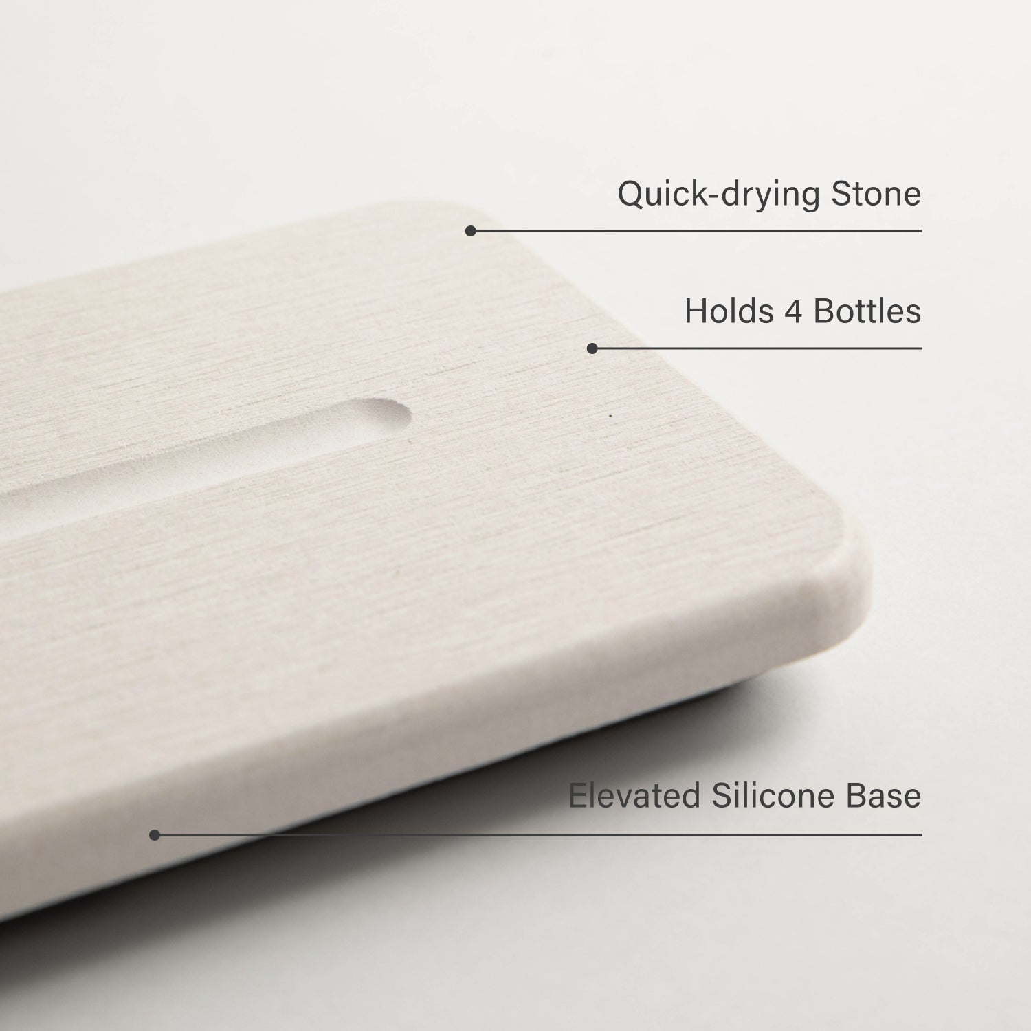 diatomaceous earth stone soap caddy: quick-drying, holds 4 bottles, elevated silicone base - Dorai Home