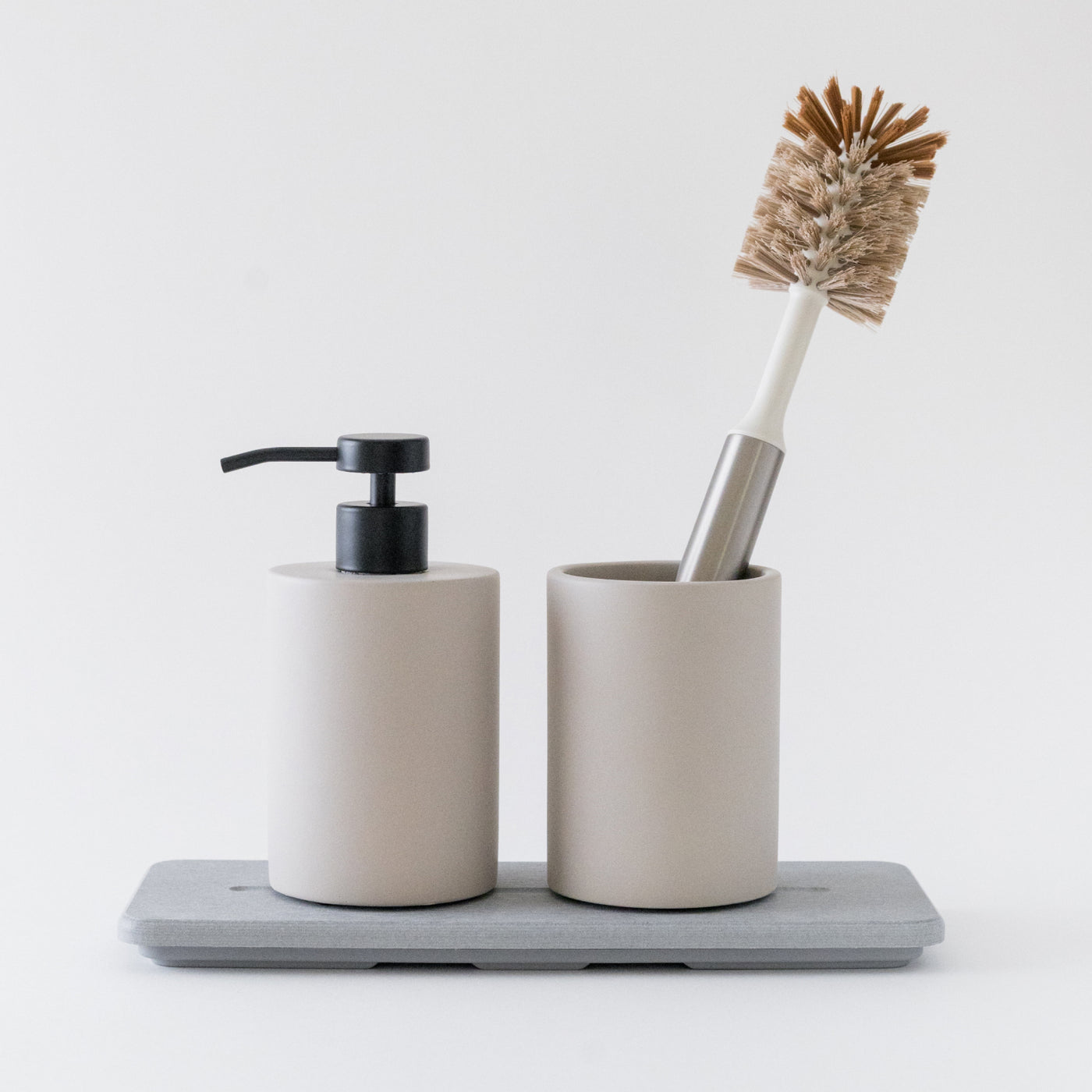 bathroom diatomaceous earth stone sink caddy set with soap dispenser, toothbrush holder - Dorai Home